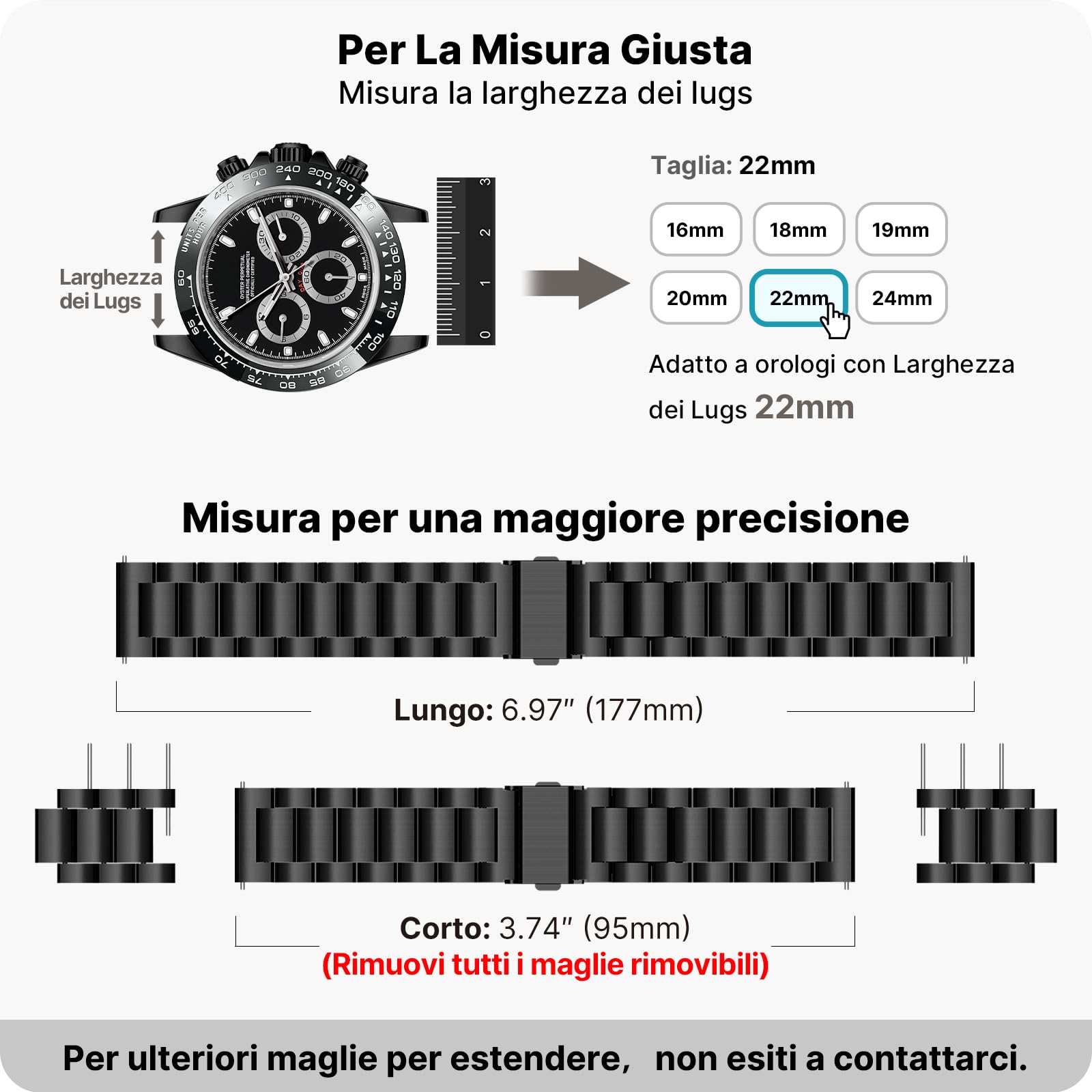 Fullmosa Cinturino 22mm 20mm 18mm Orologio in Acciaio Inossidabile a Sgancio Rapido per Uomo Donne, Cinturini 22mm Metallo di Ricambio per Smartwatch Compatible con Samsung Galaxy Watch/Garmin, Nero