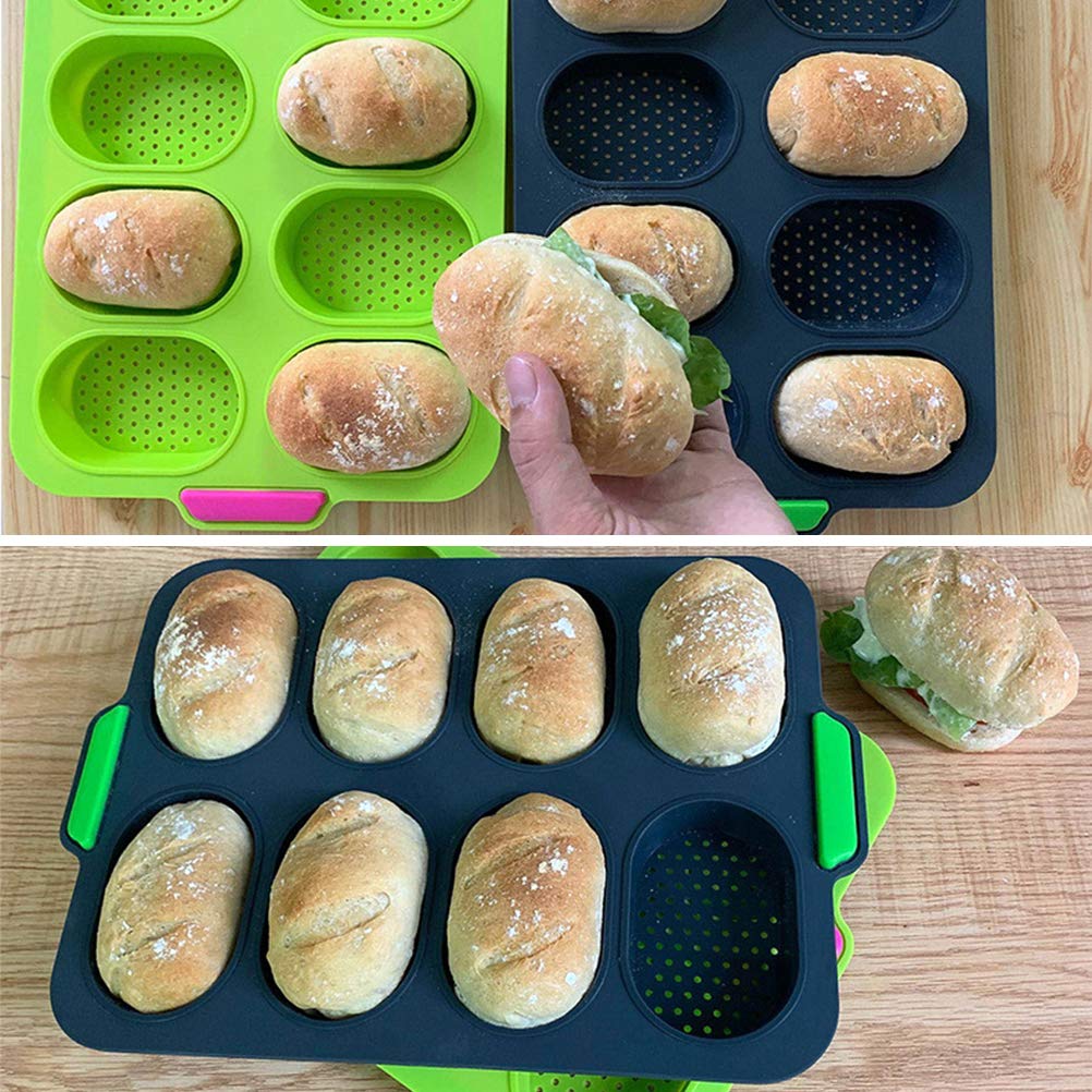 Mini Moule à , Moule à Pain Croustillant en Silicone perforé Antiadhésif pour Pain à Hot-dog Sandwich (Gris foncé)