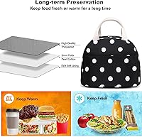 Vista 4 de Lonchera para niñas y mujeres, reutilizable, aislada, para la escuela, el trabajo, picnic (lunares)
