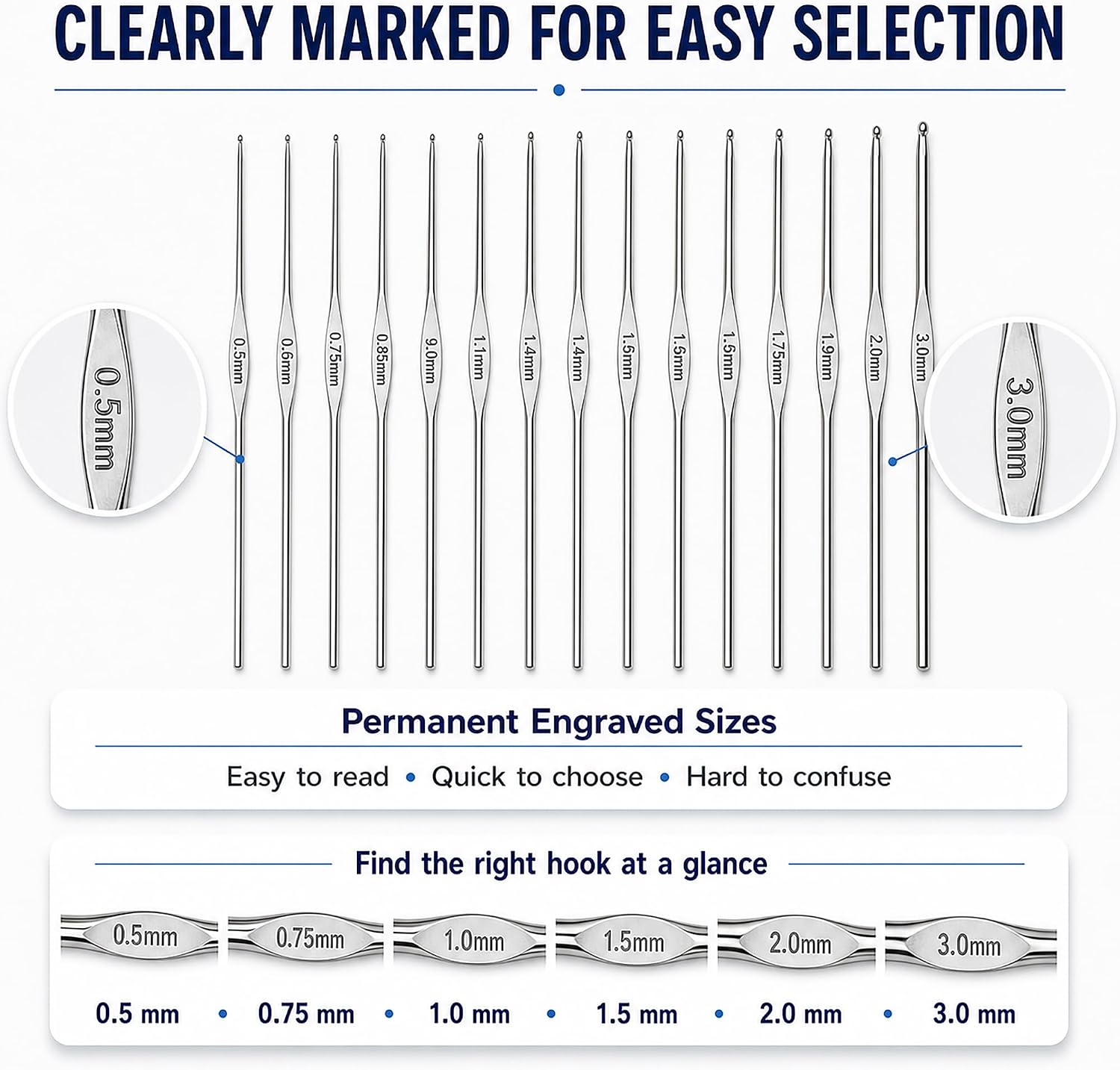 GLRXMX Stainless Steel Crochet Hooks 2.5mm Knitting Needles 6Pcs