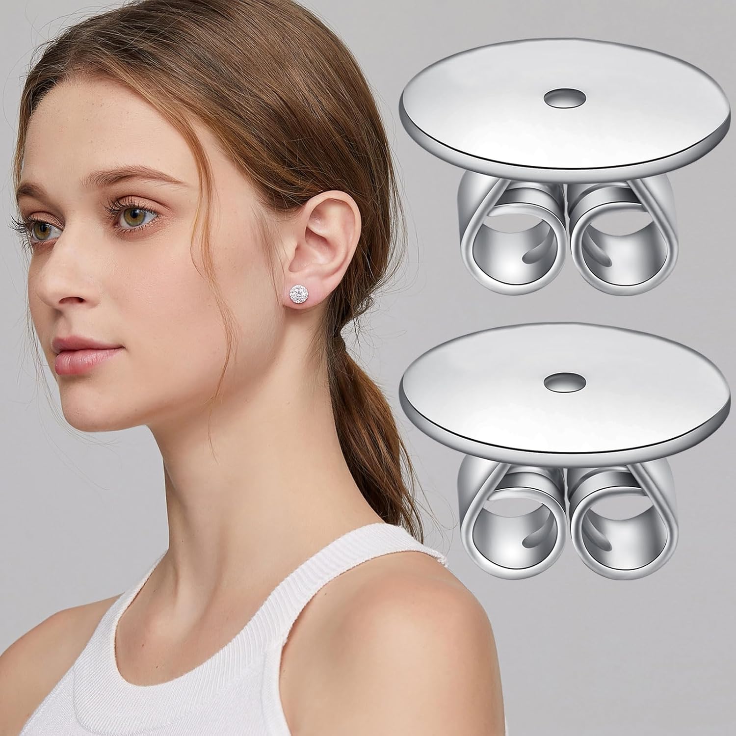 Large Earring Backs Replacement Locking Earring Backs for Studs 925 Sterling Silver Earrings Lifters Back for Droopy Ears Plated Back of Earrings