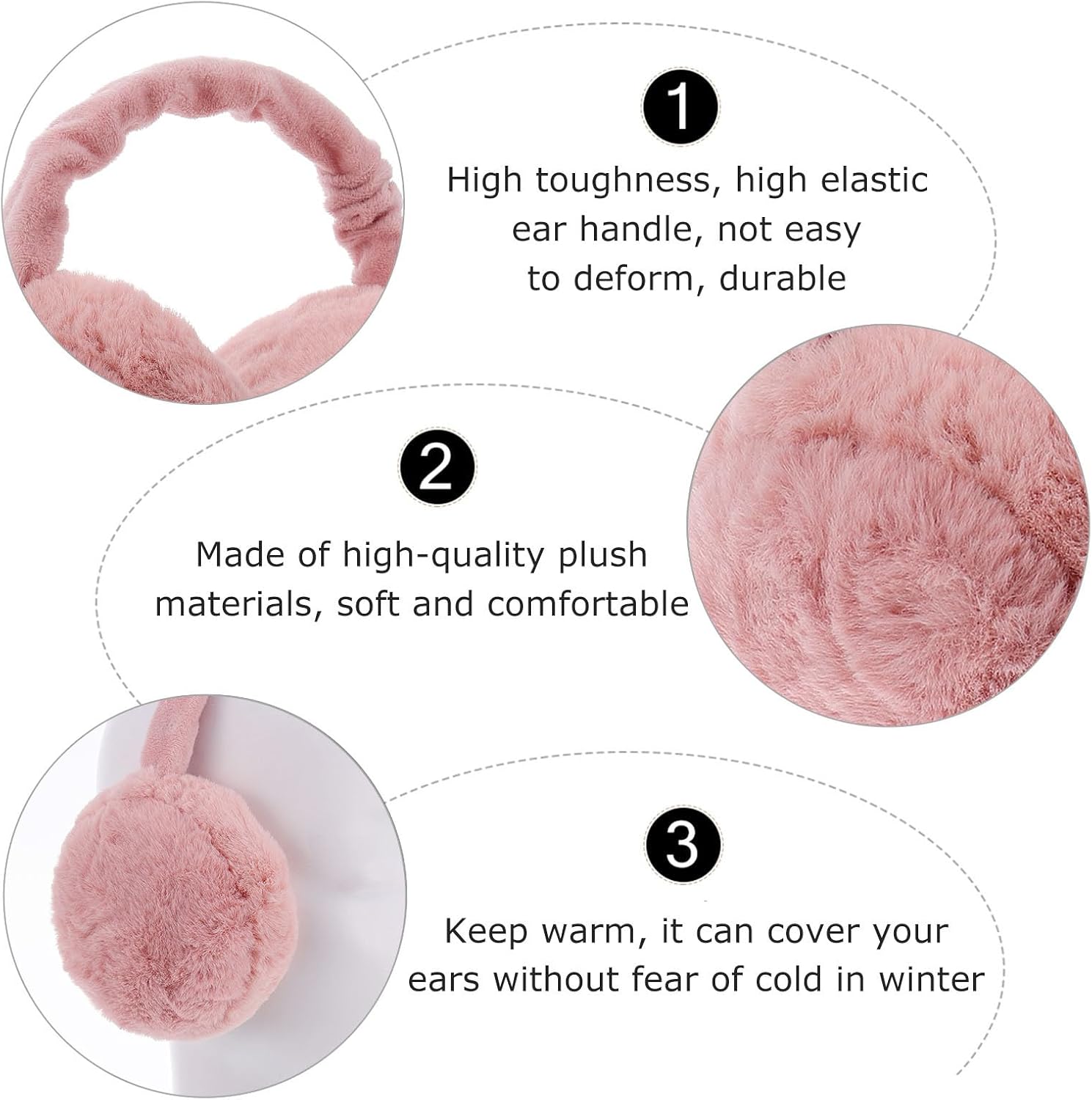 Solid Plush Foldable Winter Earmuffs 2pcs with Large Soft Ear Covers, Windproof Ear Warmers for Women and Men, Comfortable Cold Weather Accessories