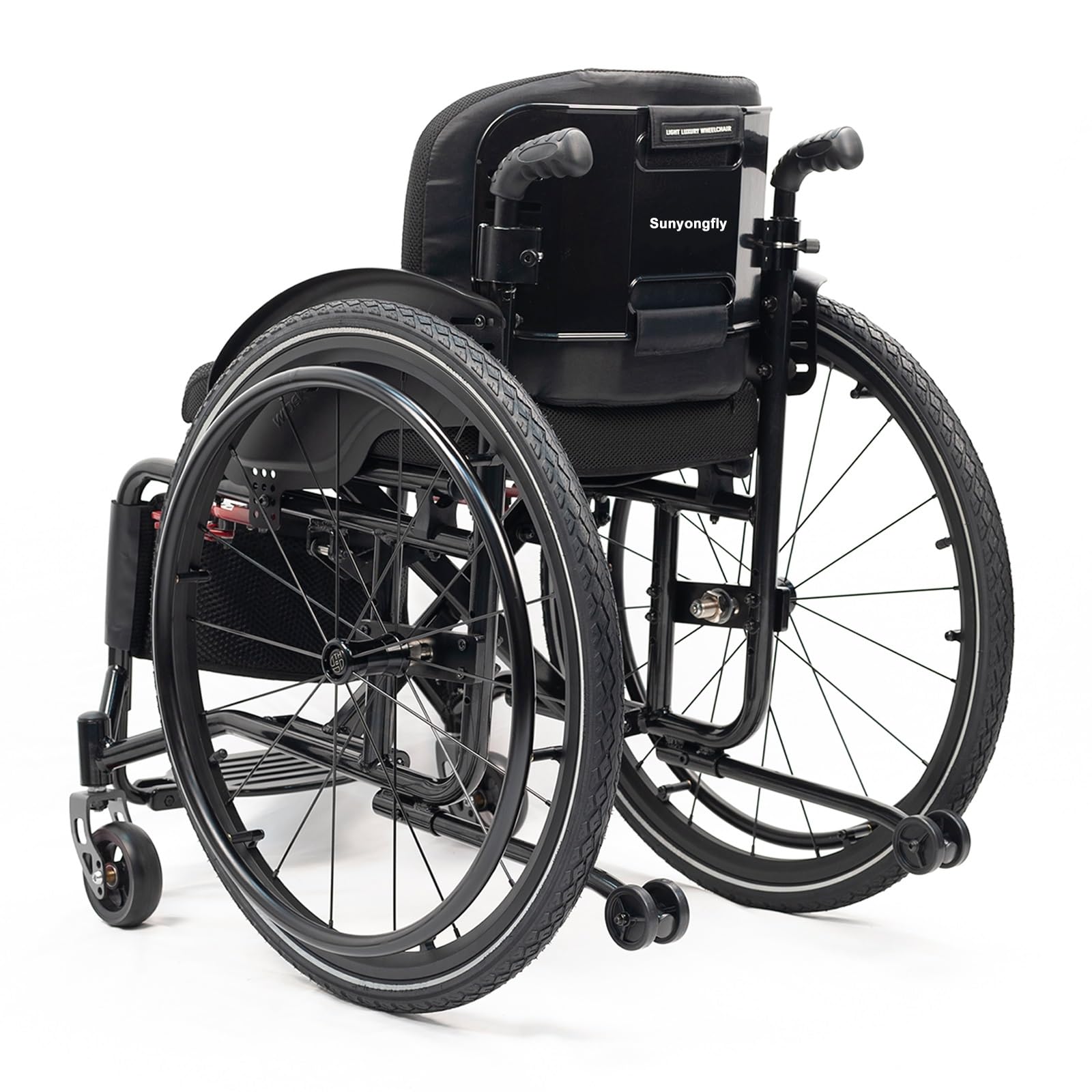 Składany sportowy wózek inwalidzki, lekki, ze stopu aluminium, dla dorosłych, wyposażony w opony barierkowe (szerokość siedziska: 42 cm)