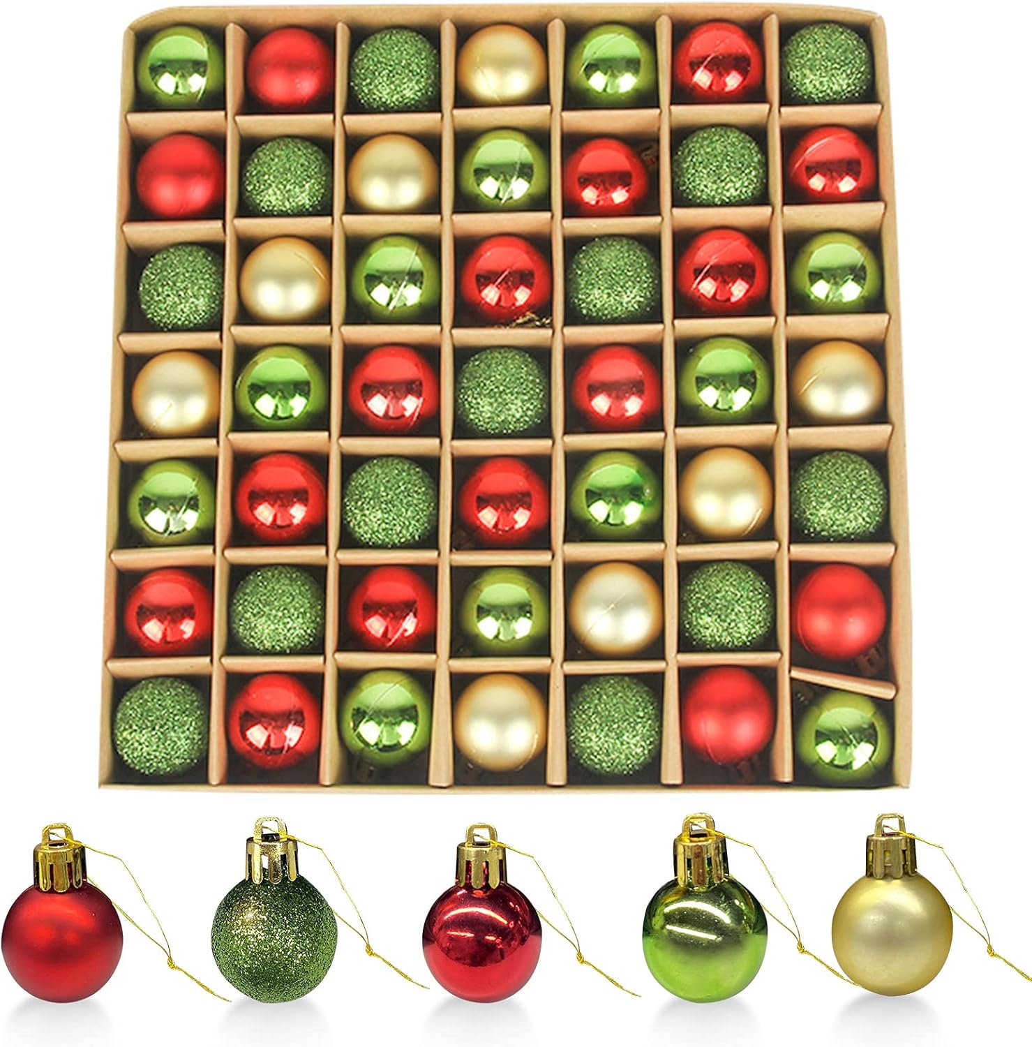 Fimcosy 1 Inch Miniature Christmas Ball Ornaments Set of 49