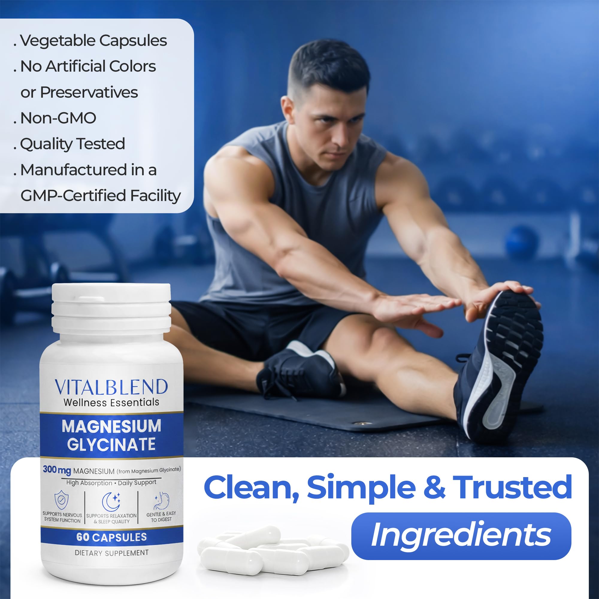Magnesium Glycinate 300mg Capsules – Chelated Magnesium Supplement for Sleep, Relaxation & Muscle Function Support – Gentle on Stomach, Non-GMO, Lab Tested, 60 Capsules — Amazon image 5