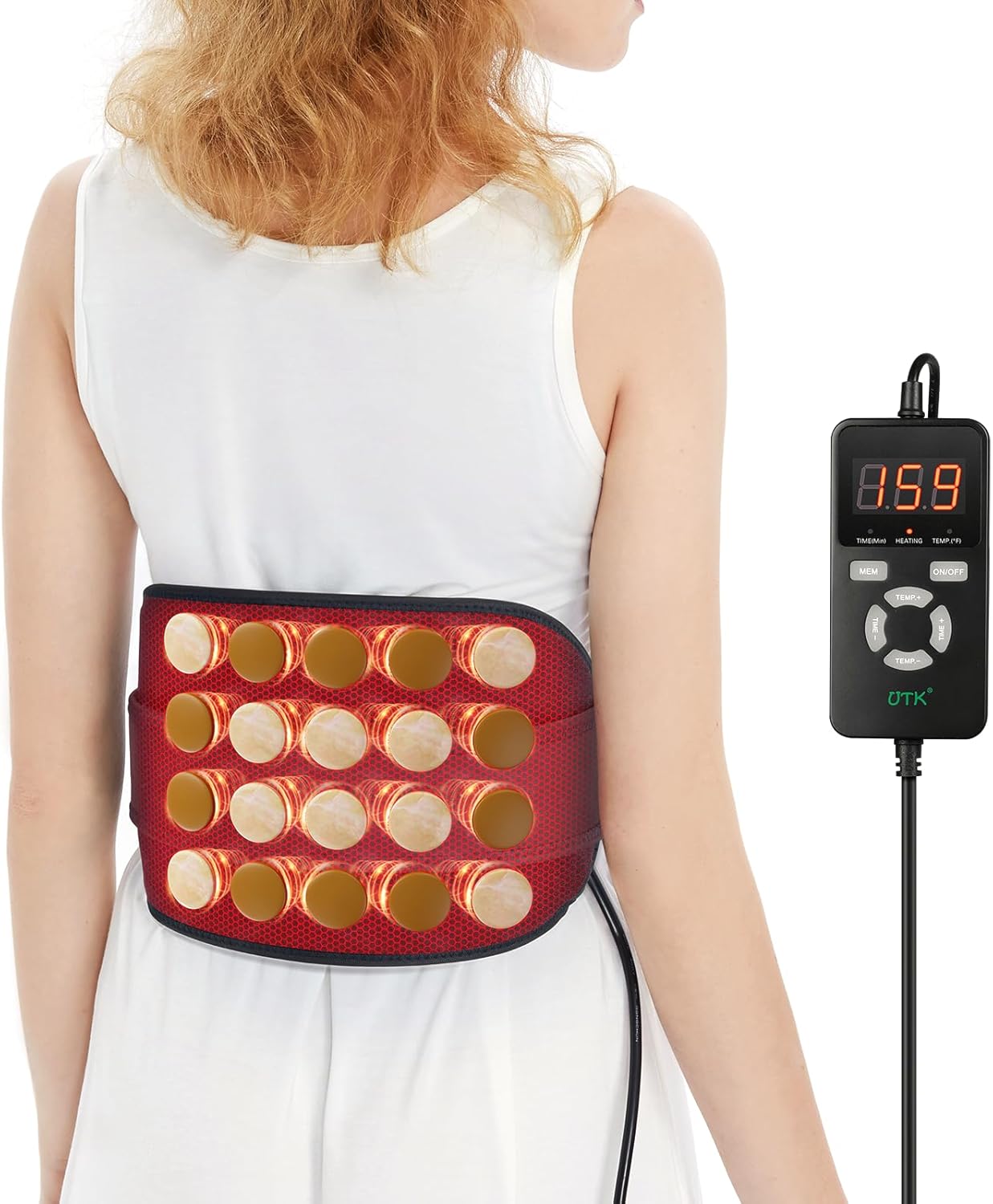 UTK Heating Pad for Back Pain Relief, Far Infrared Heating Pads with 20 Natural Jade Stones, Heating Fast, Hot Enough, Auto Shut Off, Smart Controller, 55'' Large Size Heat Pad for Back 3.16 Inch (Pack of 1) - Image 1 of 9