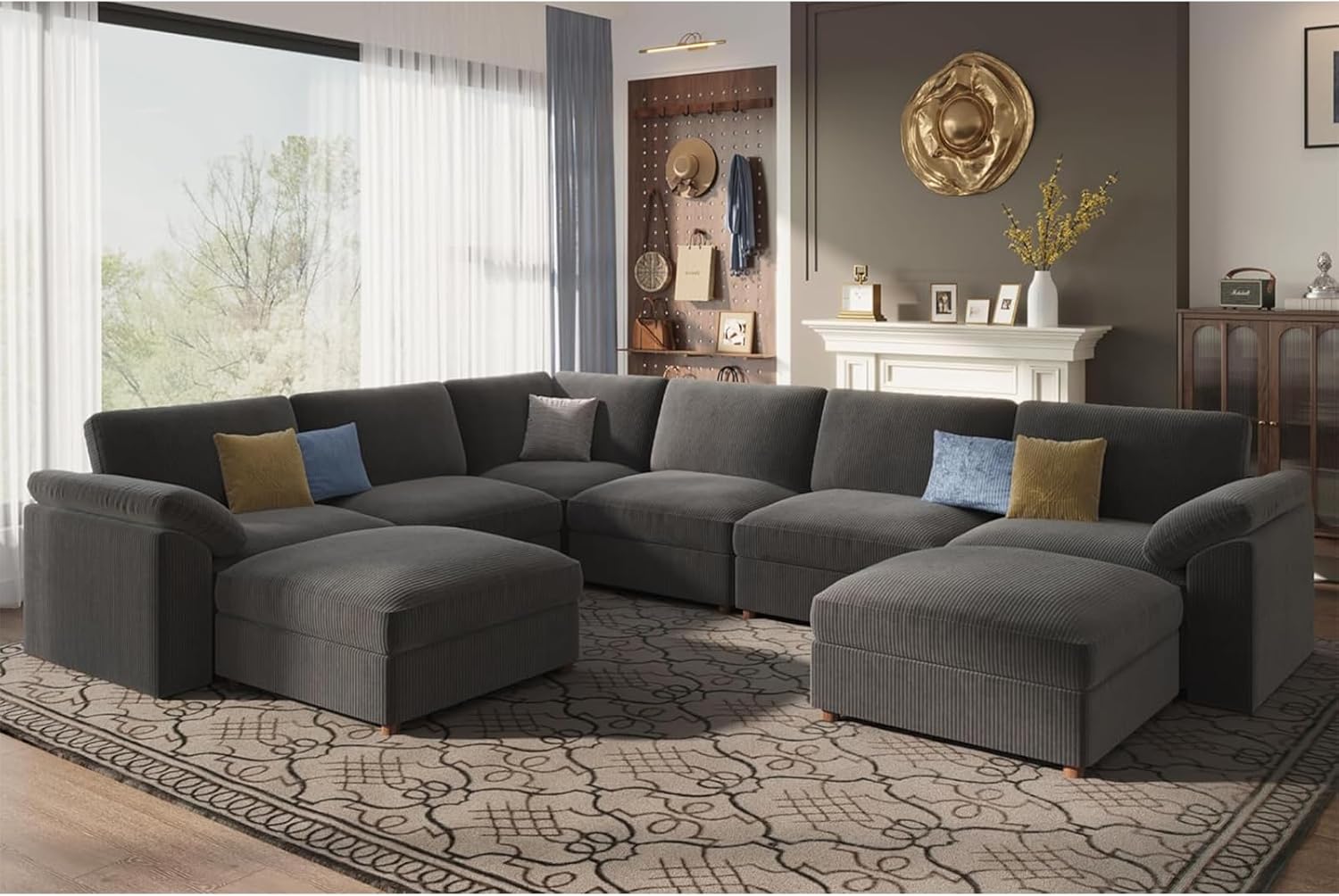 Dark Gray Oversized U-Shaped Modular Cloud Sofa - Wide Deep Seat Sectional Couch for Living Room