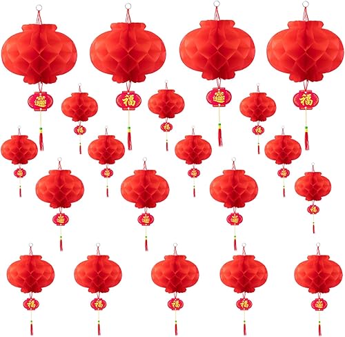 Peywot 20 linternas chinas de papel rojo para decoración de Año Nuevo, faroles chinos colgantes, faroles de papel rojo, decoración de Año Nuevo