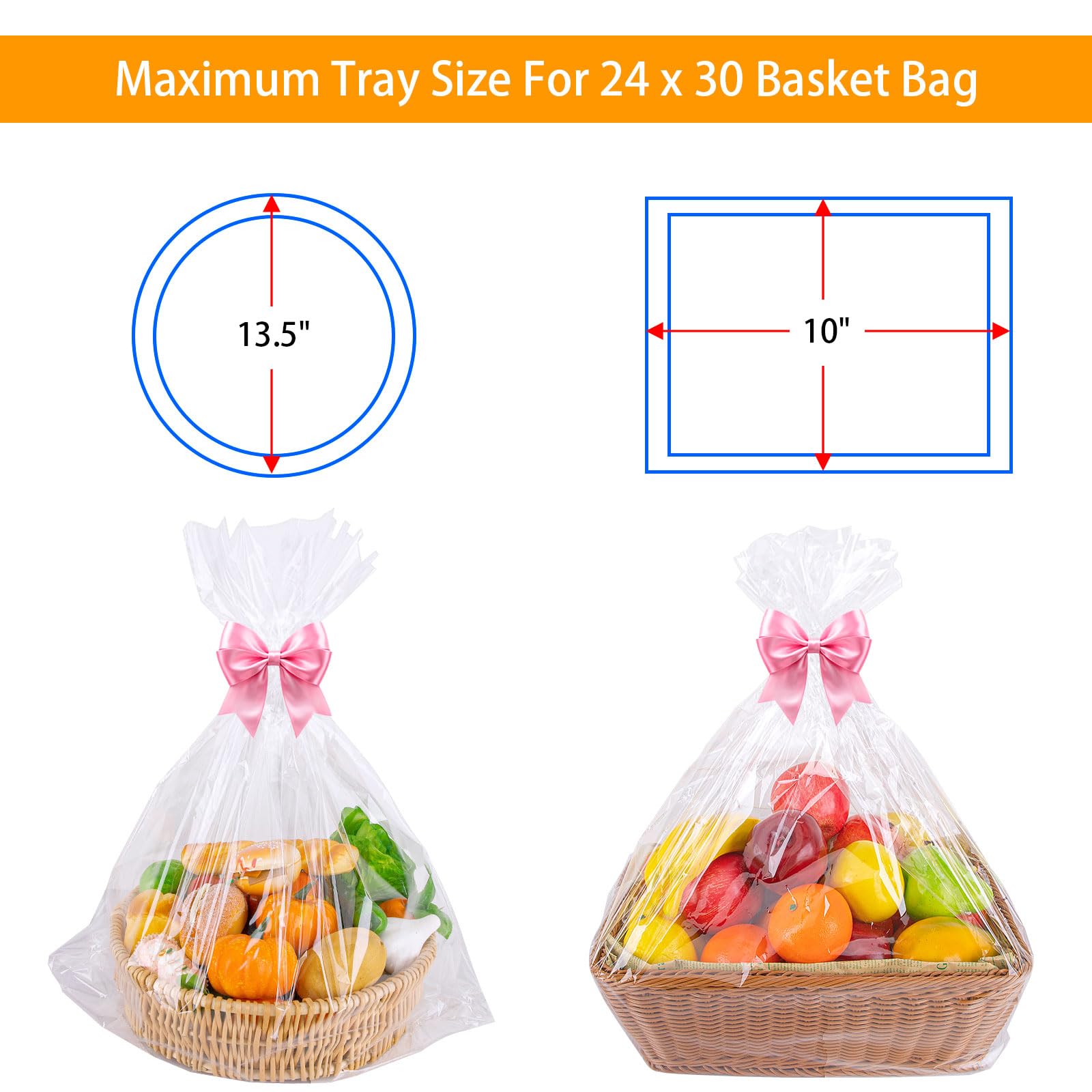Petutu 12 Packs Large Cellophane Bags, 24"x30" Clear Basket Bags for Baskets Cellophane Wrap for Gift 2 Mil Thick