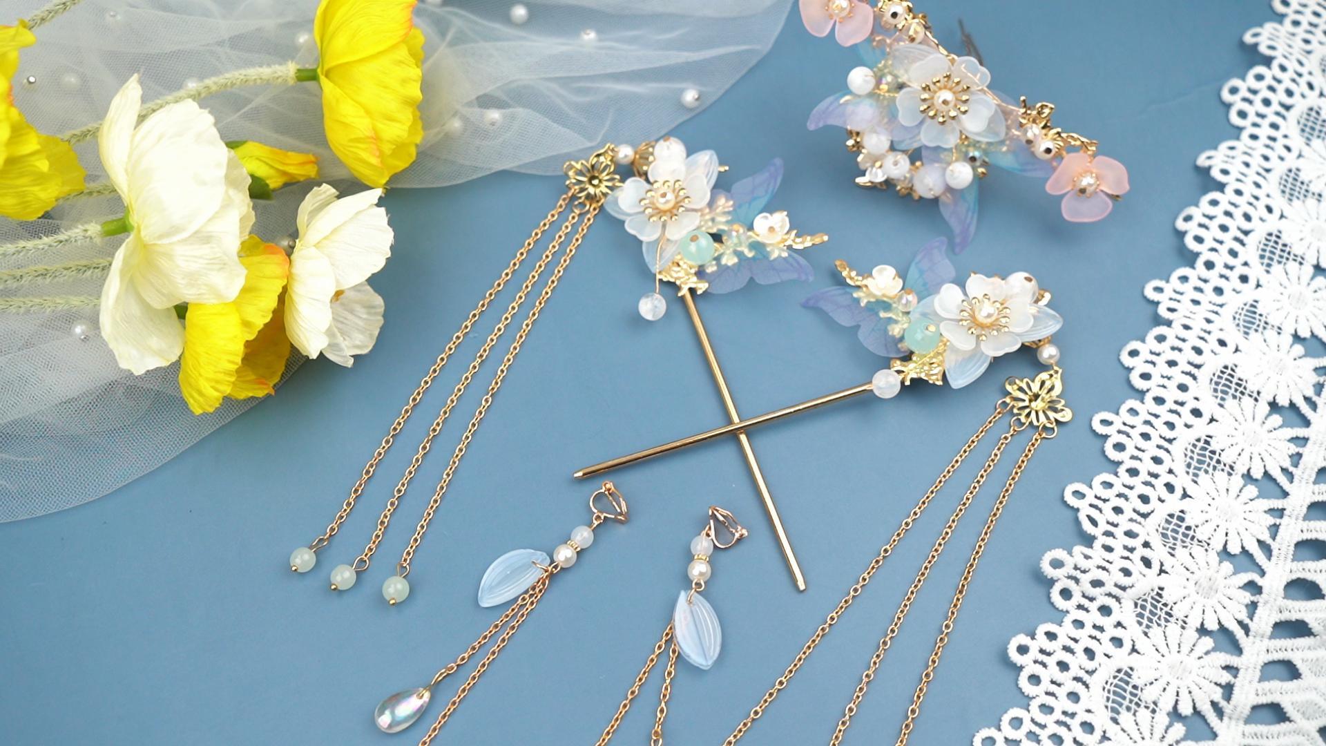 Amazon.com : HINZIC 5pcs Blue Flower Tassels Hairpin for  display picture 3
