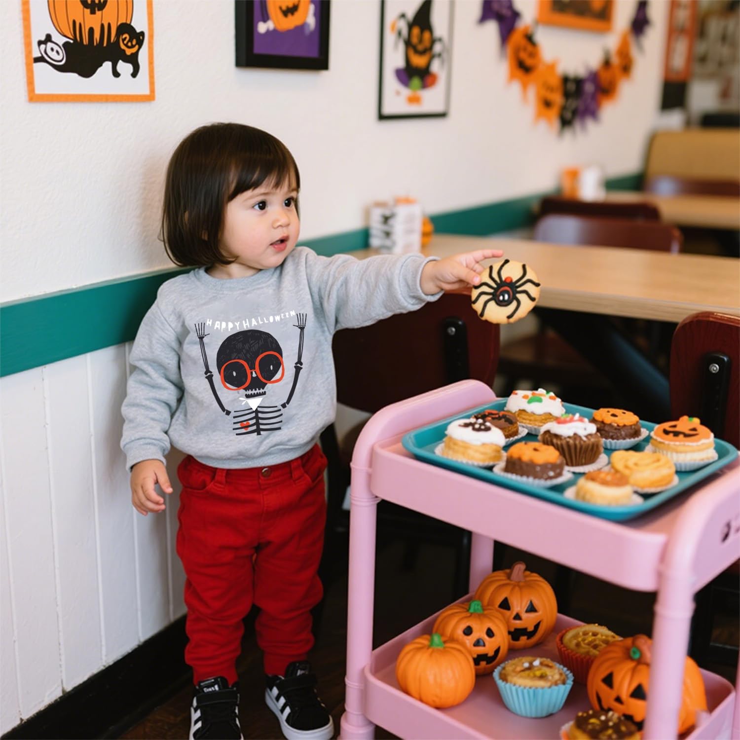 Toddler Halloween Sweatshirt Boys Girls Pumpkin Skeleton Ghost Graphic T-Shirt Kids Long Sleeve Outfit Tops 2-7t image 3