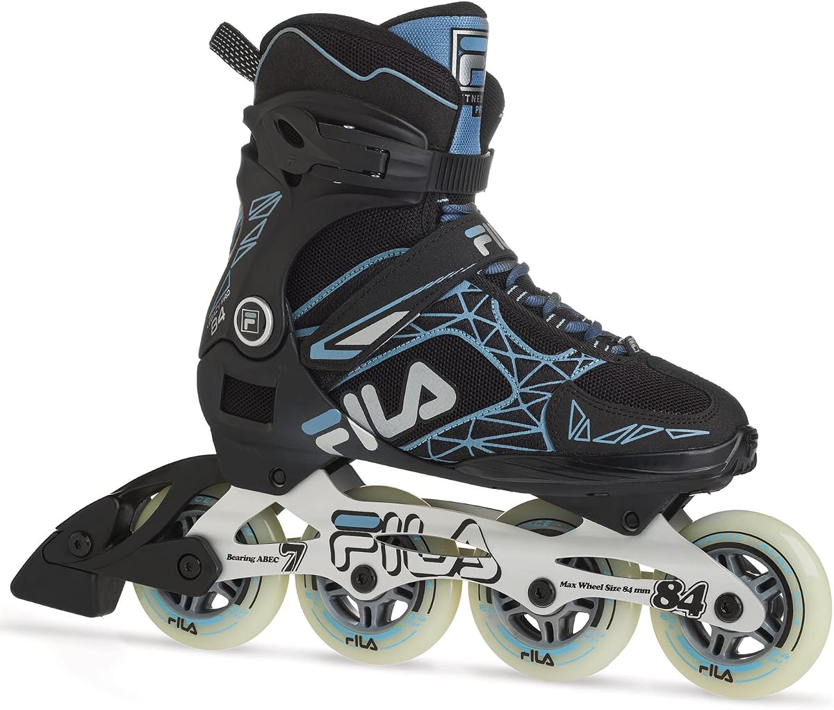 FILA Legacy Pro 84 Fitness Inline Skates, for Women - 84mm Wheels | Airflow Technology, ABEC 7 Bearings, High Cuff Support - Colors White/Blue and Black/Blue