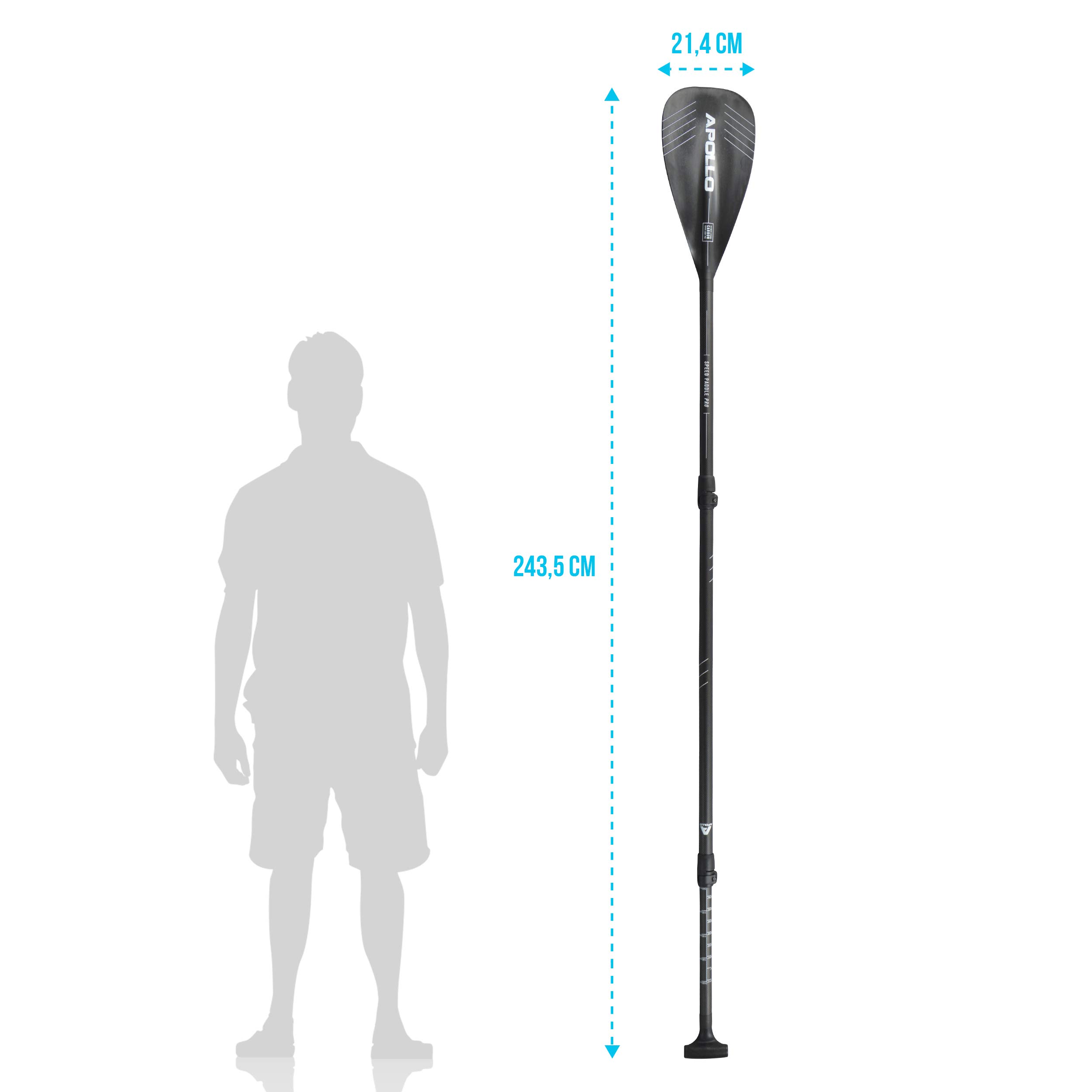 Apollo Remo de carbono, remo SUP, remo de 3 piezas para remo de pie, 180-220 cm, remo de carbono y fibra de vidrio para niños y adultos