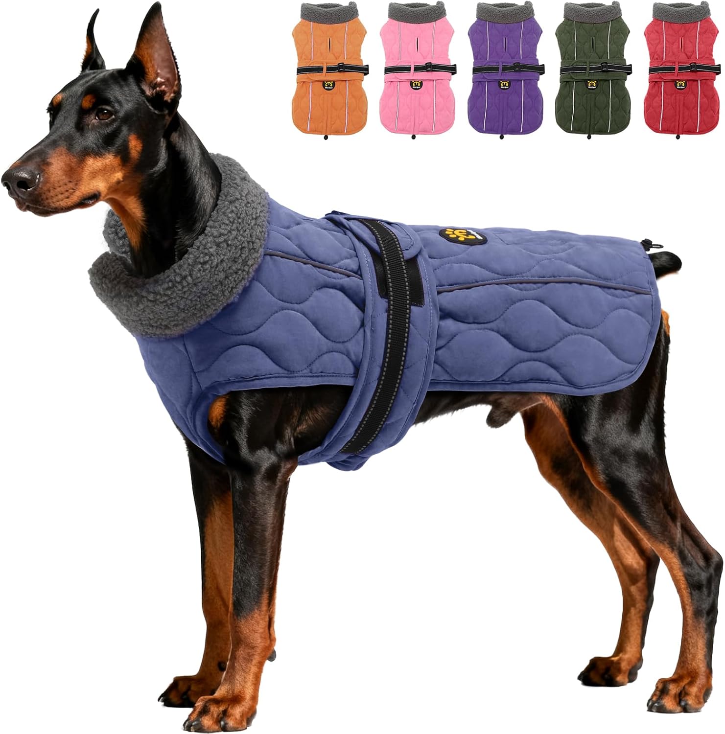 Dog Winter Jacket, Adjustable Water-Resistant Dog Warm Coat with Fleece Lining, Windproof Cold Weather Coats for Winter, Reflective Snow Jacket for Labrador Golden Retriever, NewBlue XL