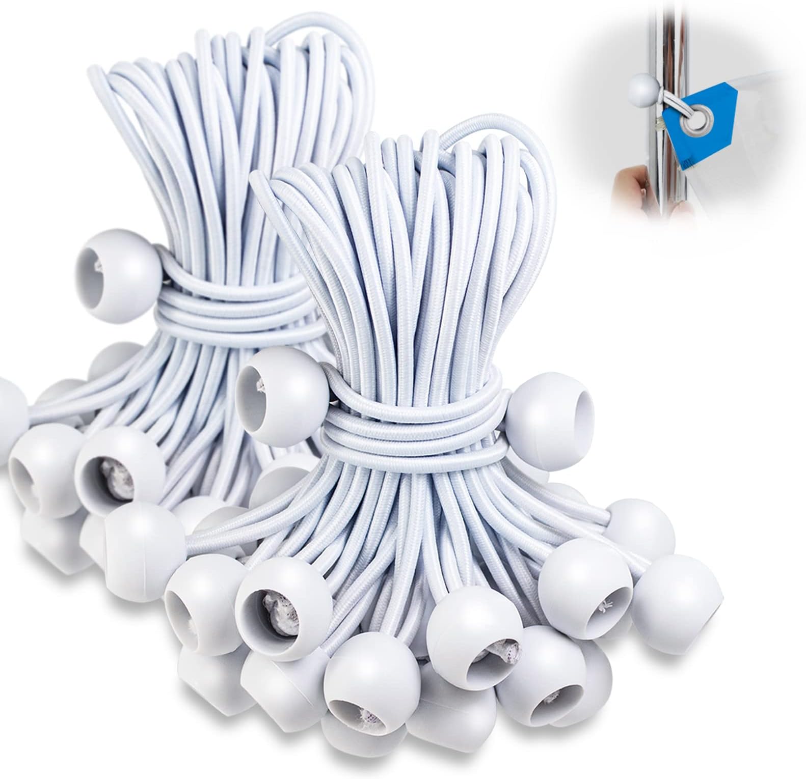 - 100 PCS Bungee Balls 6 Inch,White Tarp Bungee with Balls Heavy Duty Canopy Tarp Tie Down for Camping,Shelter,Cargo,Tent Poles-UV Resistant