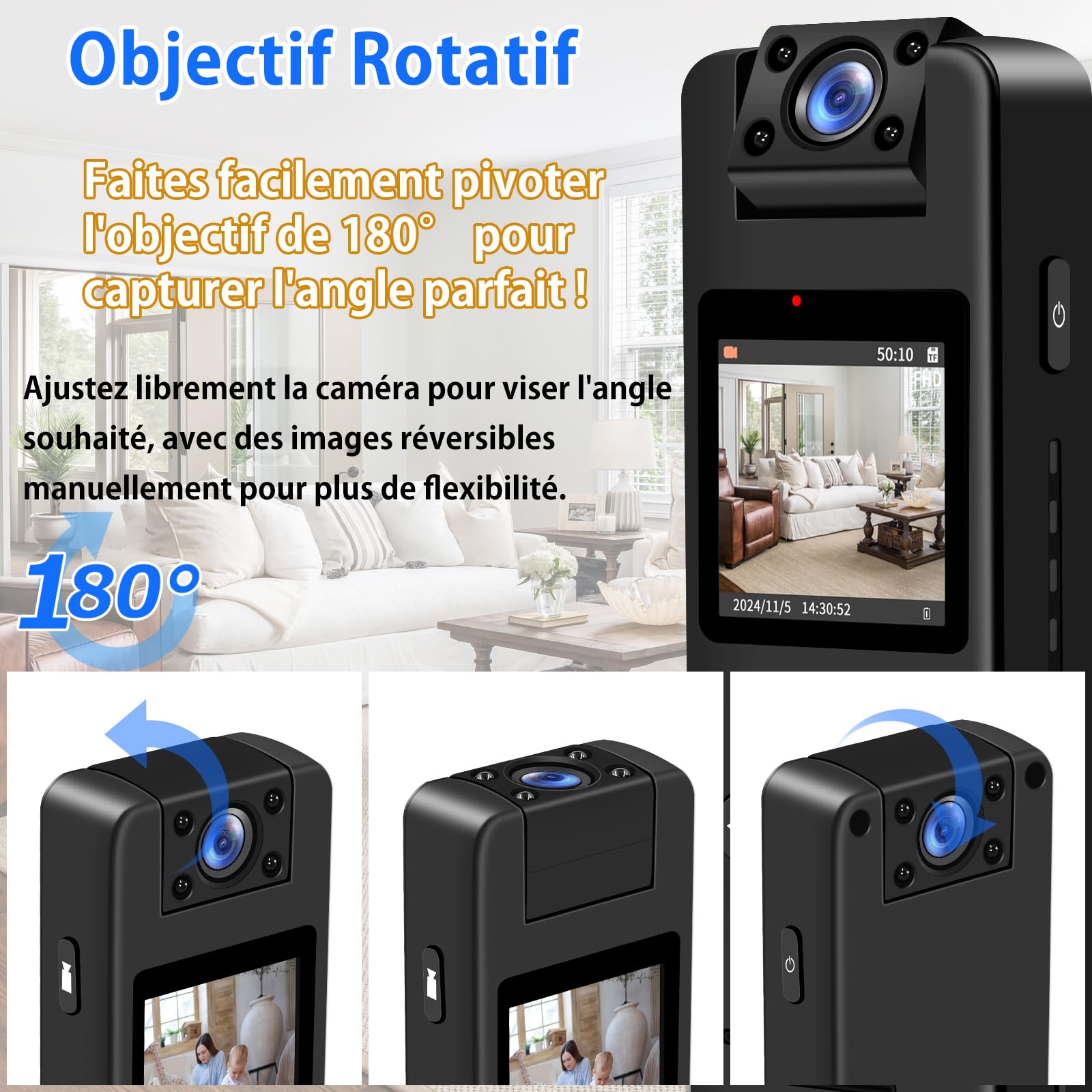TANGMI Camera Pieton 1080P HD Rotatif 180°
