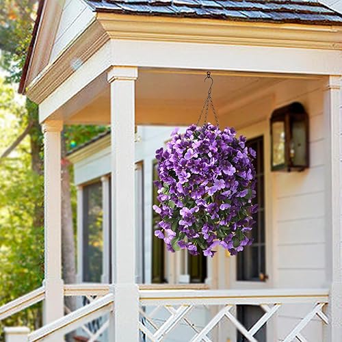 Miniatura 8 de INQCMY Cesta de flores artificiales colgantes, planta colgante falsa, arreglos florales de seda, paquete de 4 flores de begonia para decoración del