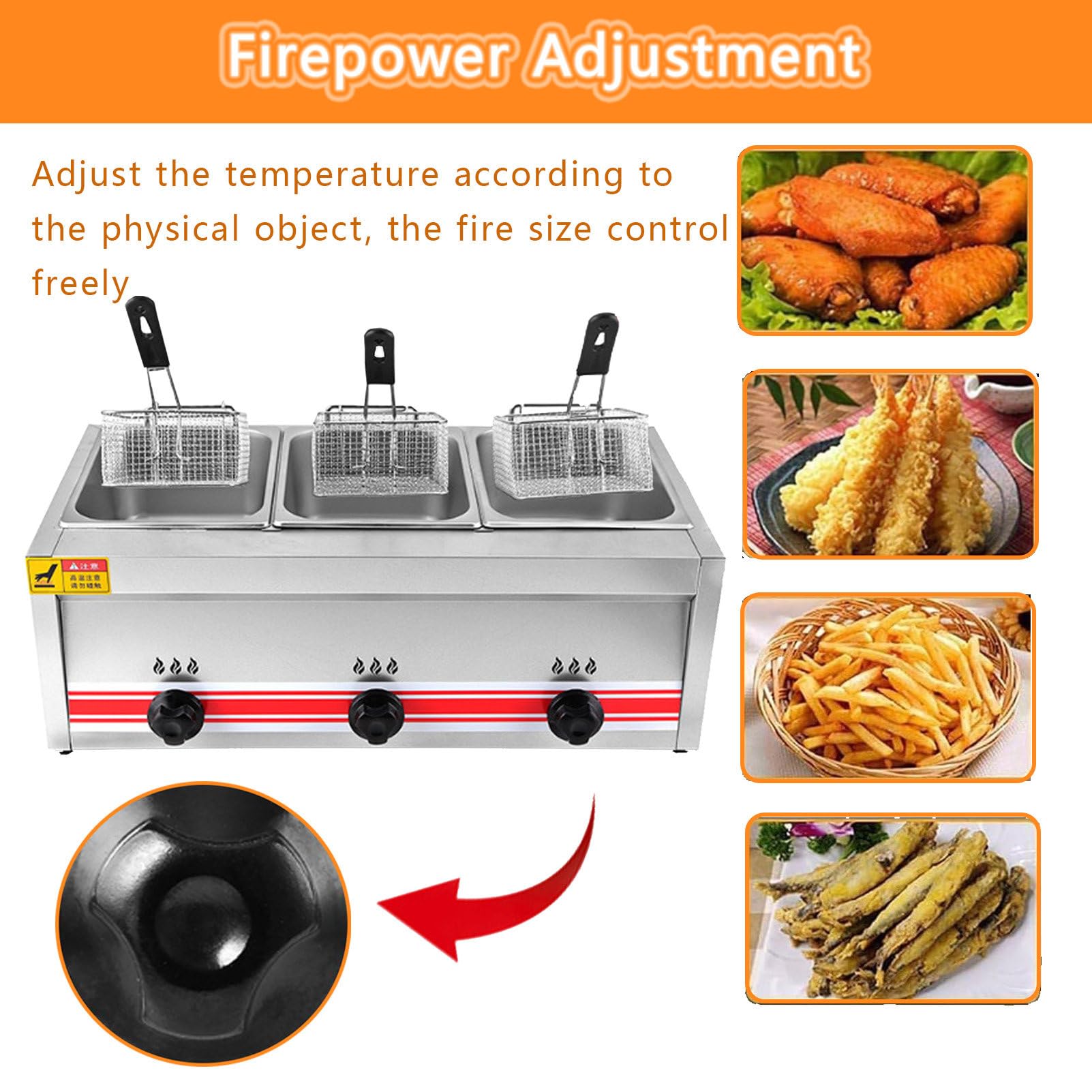Freidora De Gas LP De Acero Inoxidable, Freidora Industrial De Gas LP De Sobremesa con Dos DepóSitos De 10 L Cada Uno Y 3 Cestas, Ideal para Patatas Fritas 20L