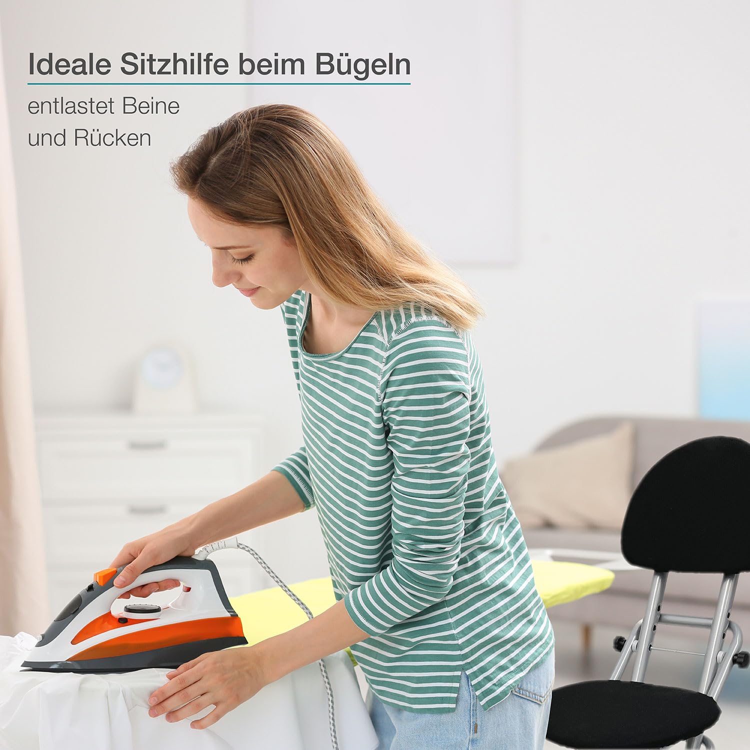 ELONEO Sitzhilfe Bügelstehhilfe höhenverstellbar 58-65 cm belastbar bis 120kg Silber 45x98x47 cm