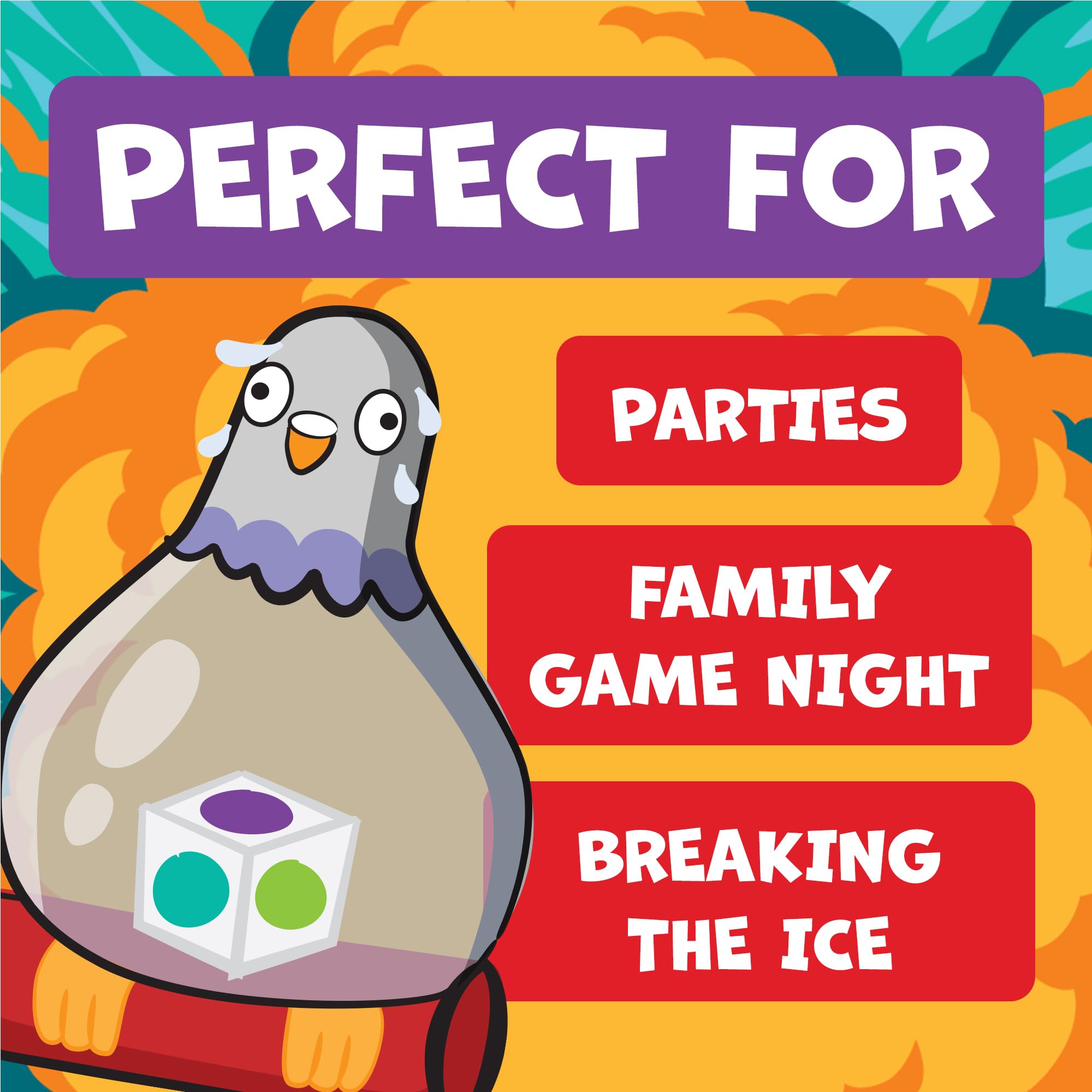 Exploding Pigeon: By Exploding Kittens, 3+ Players, Age 7+ Party Game | Shake the pigeon timer, reveal team challenges, then draw, mime, and race through 75 quick-fire cards for family game night.