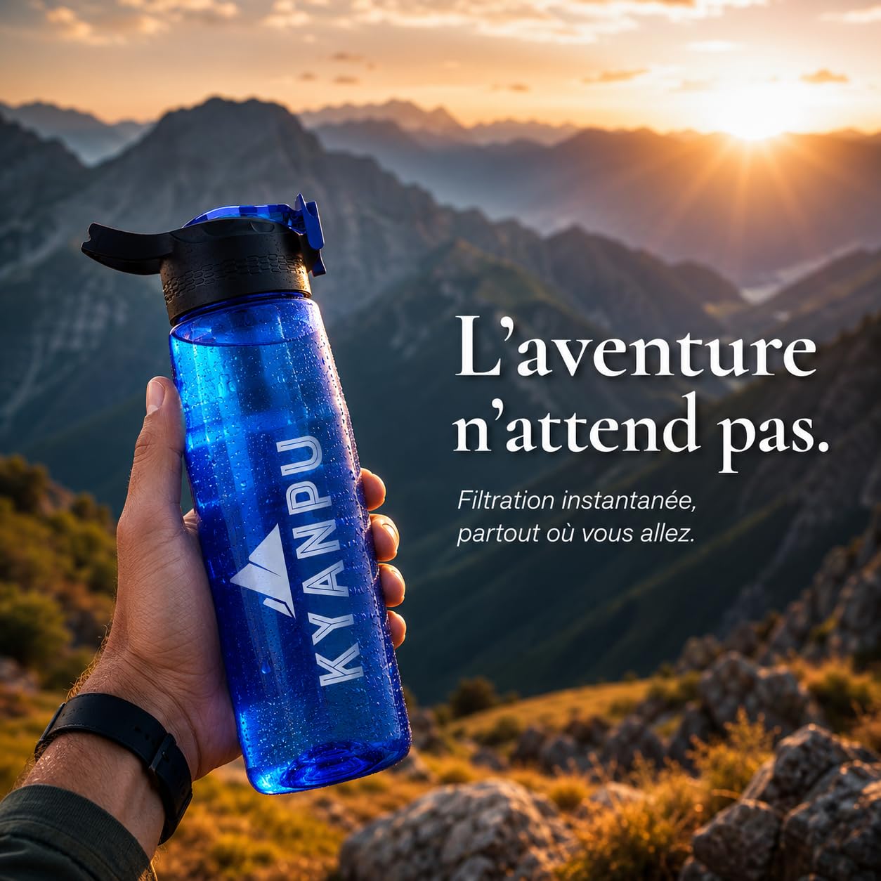Gourde Filtrante 650ml MEMBRANE 0,01 MICRON - Filtre Charbon Actif - Boussole Intégrée Bouchon 360° Anti-Fuite Randonnée Camping Survie
