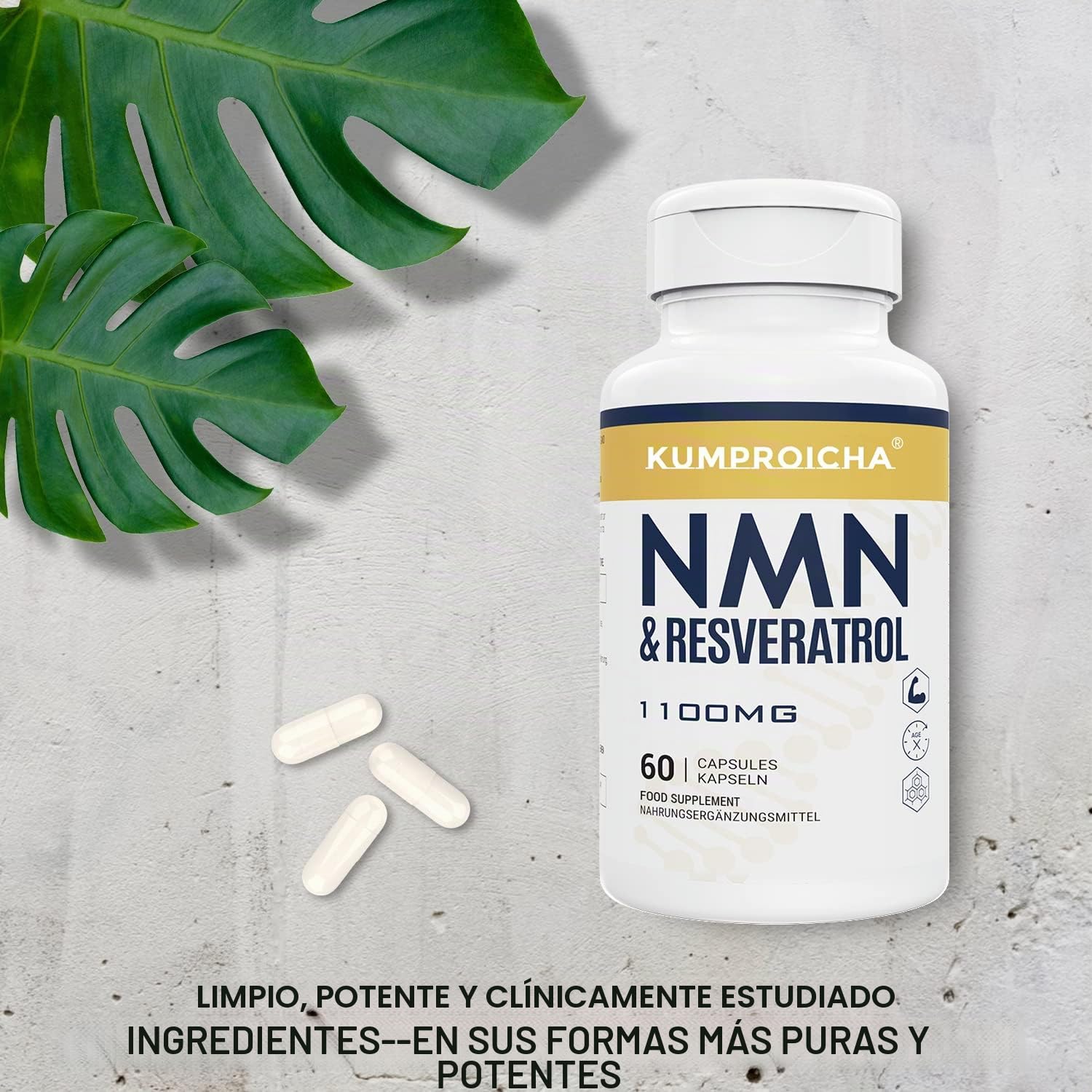 Complejo de NAD+ y Trans-Resveratrol 1100mg | Suplemento Antioxidante Antienvejecimiento | Mejorado con Pimienta Negra para una Absorción Superior ((60 Unidad (Paquete de 2)))