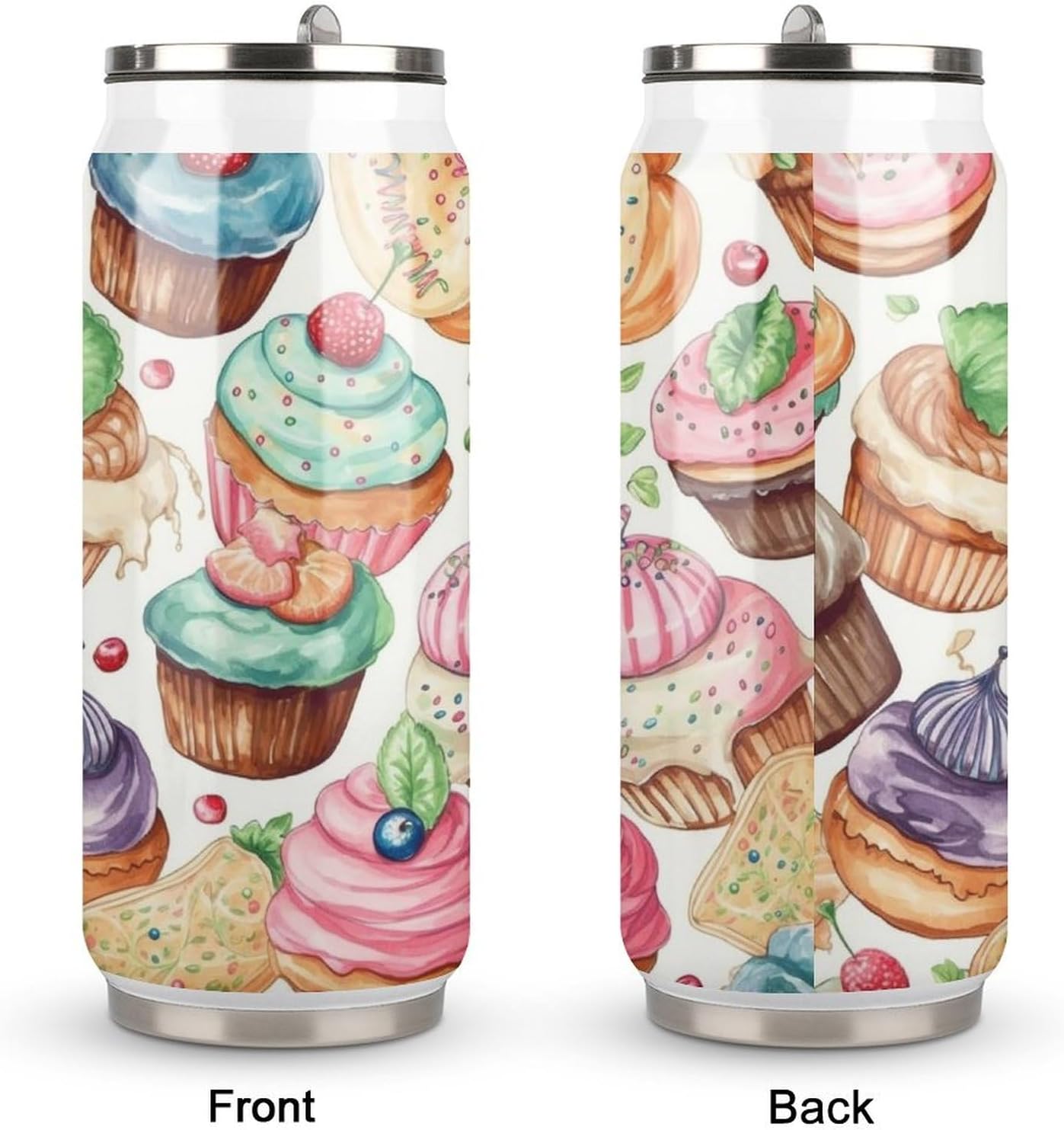 Stainless Steel Cups Cupcakes Donuts Muffins Sugar Printed Coke Cup Stainless Steel Insulated Cups with Lid And Straw