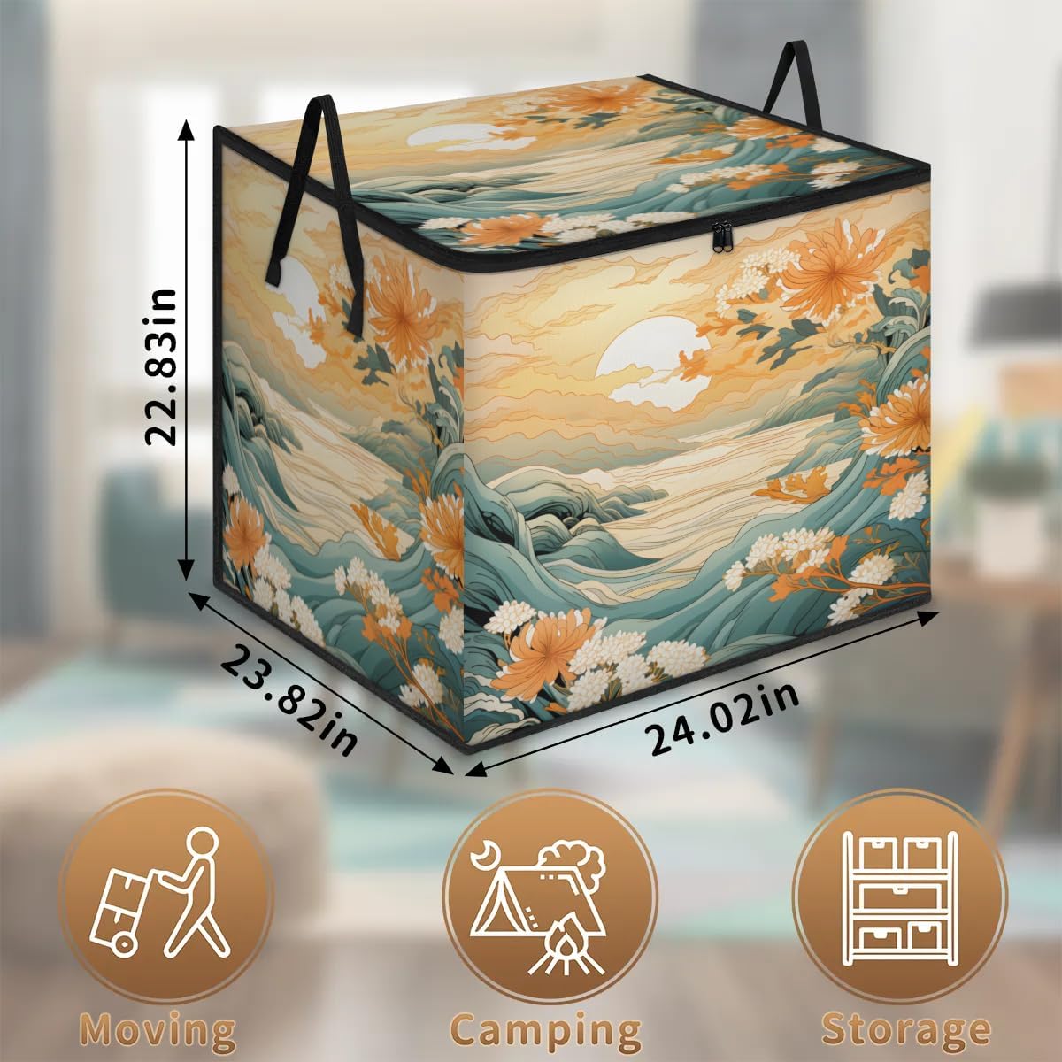 Honeybaby 214L Extra Large Comforter Storage Bag Chrysanthemum Sunrise Storage Totes with Lids Waterproof Closet Organizer Folding Blanket Storage Bags for Clothes Bedding Pillows