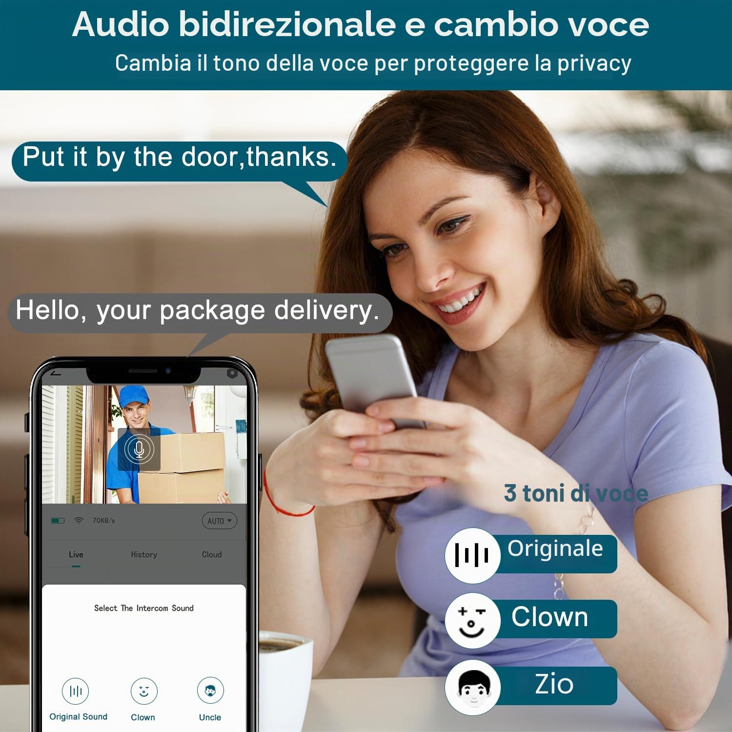 Videocitofono wireless con campanello, Smart WiFi campanello con cambio vocale, rilevamento movimento PIR, 1080P HD, visione notturna, audio bidirezionale, alimentazione a batteria, WiFi 2.4G, IP66