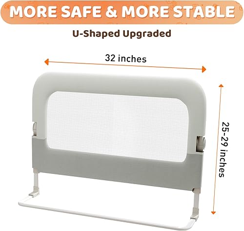 Miniatura 7 de Barandilla de protección de cama para niños pequeños, rieles de seguridad plegables y de altura ajustable de 32 pulgadas - Barandilla de barrera