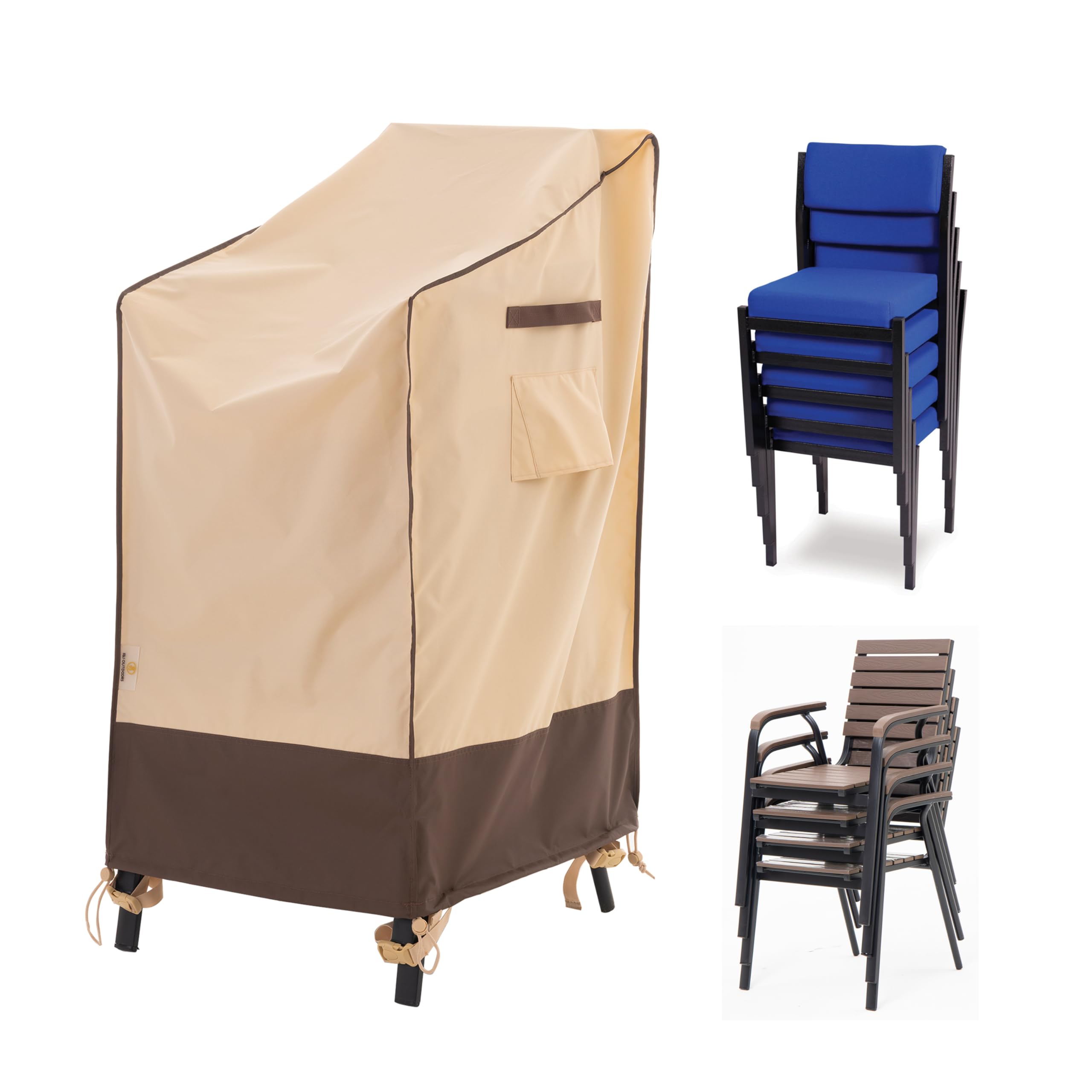 F&J Outdoors Funda Protectora para Sillas Apilables de Jardín, Impermeable para Sillas de Comedor Exterior y Sillas Adirondack, 69x94x91/119cm, Beige