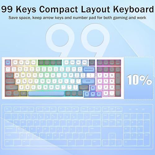 Miniatura 9 de Redragon K723 Teclado mecánico inalámbrico para juegos cremoso, Bluetooth2.4GUSB-C con cable, retroiluminación RGB, interruptores lineales