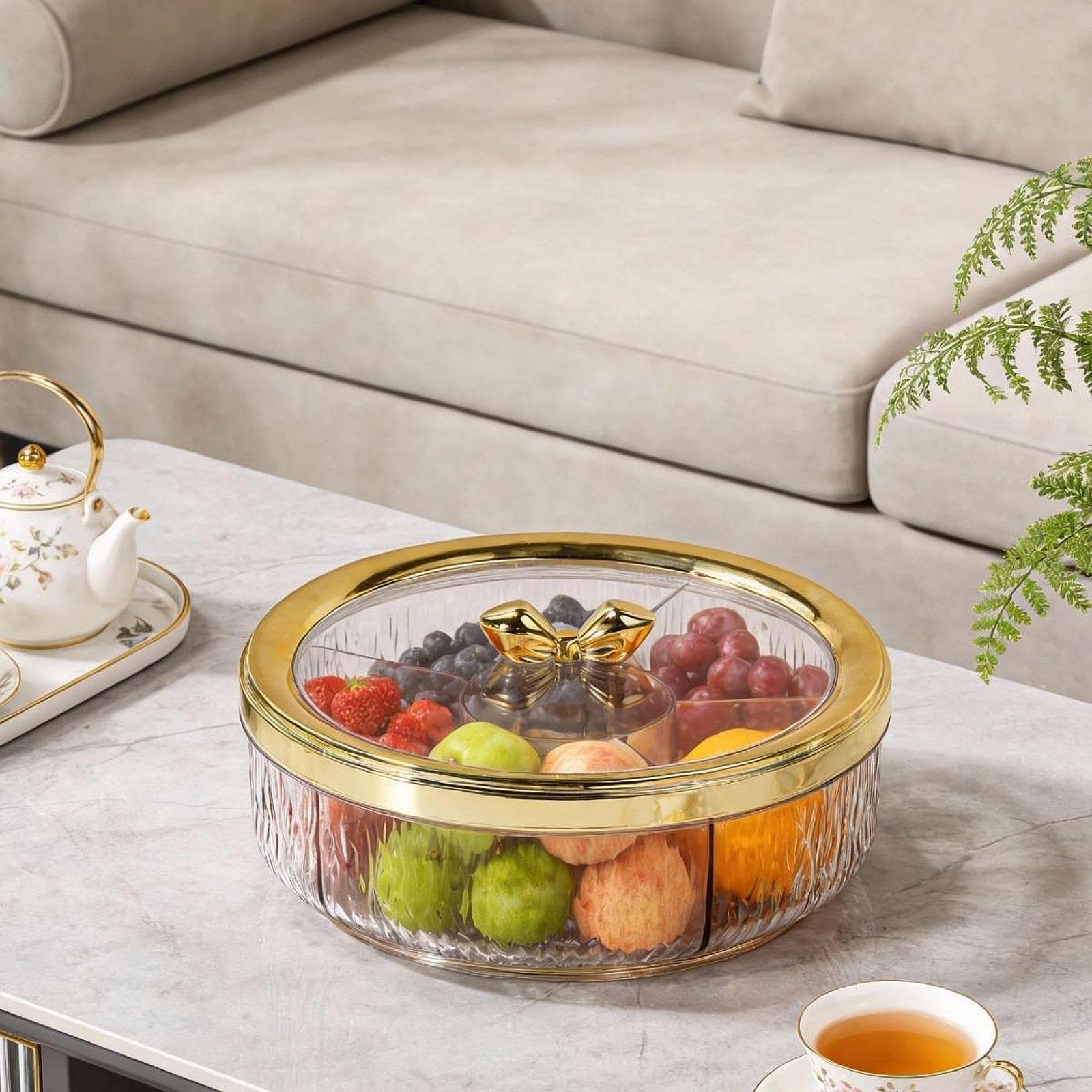 Servierplatte für Speisen, Trockenfrüchte, drehbare Bonboniere, Snackplatte für Hochzeitsfeiern, Goldener Bogen