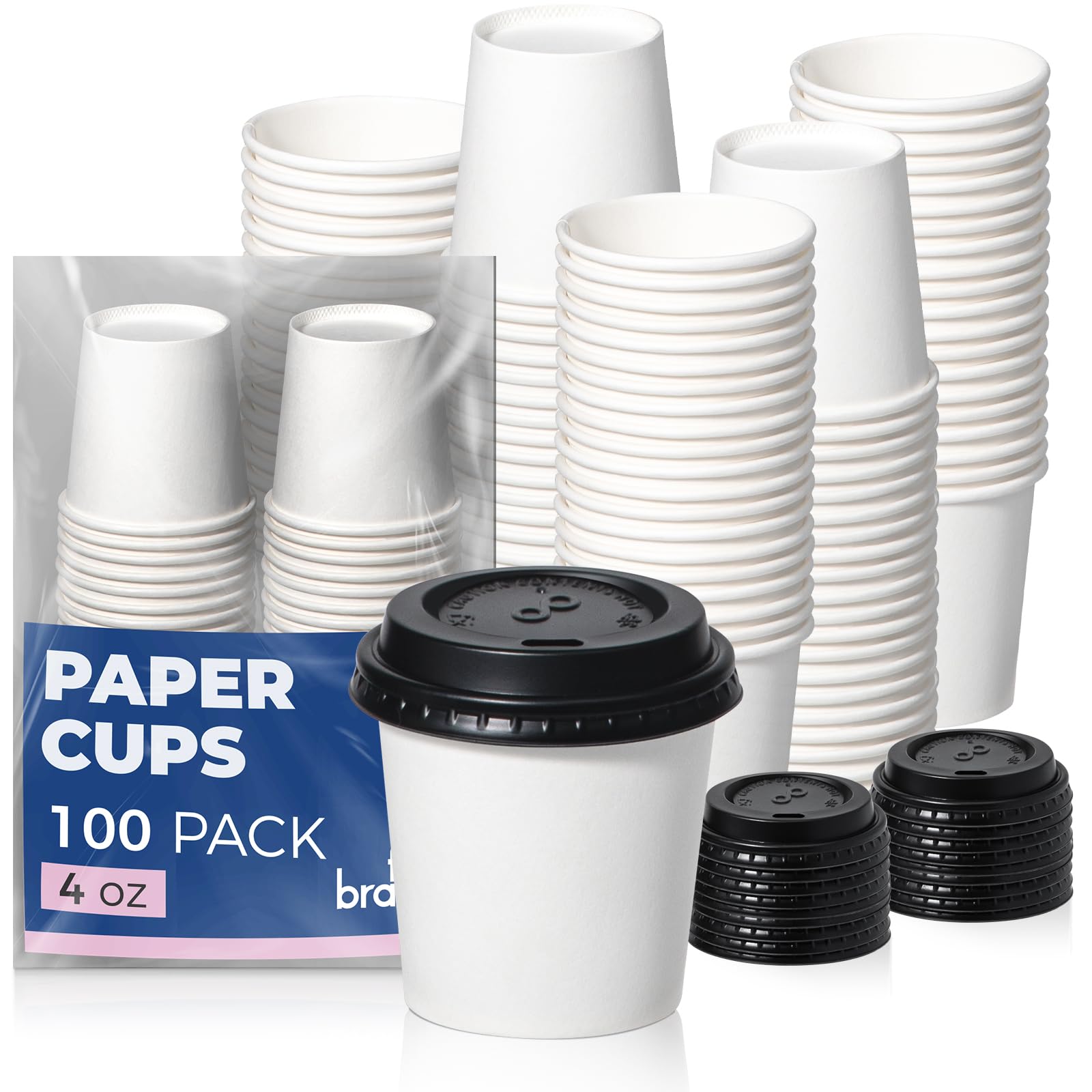 Fit Meal Prep 100 Pack 4 oz Disposable Coffee Cups with Lids, Premium To Go Paper Cups, Leak Proof Hot Coffee Cups with Lids for Travel, Office, Hot/Cold Beverages (Black Lids)The Forest Stewardship Council