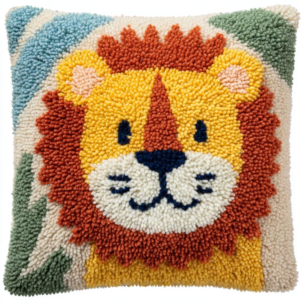 Taxpy Latch Hook Kit, Animal Lion Cushion DIY Pillow Materials Package 43cmX43cm Hooks Knitted Embroidered Carpet Pillow Embroidery Latch Hook Carpet Kit