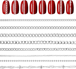 8 PCS Nail Chains for Nail Art, Silver Chains for Nails, 3D Chain Nail Charms for DIY Making Manicure Jewelry