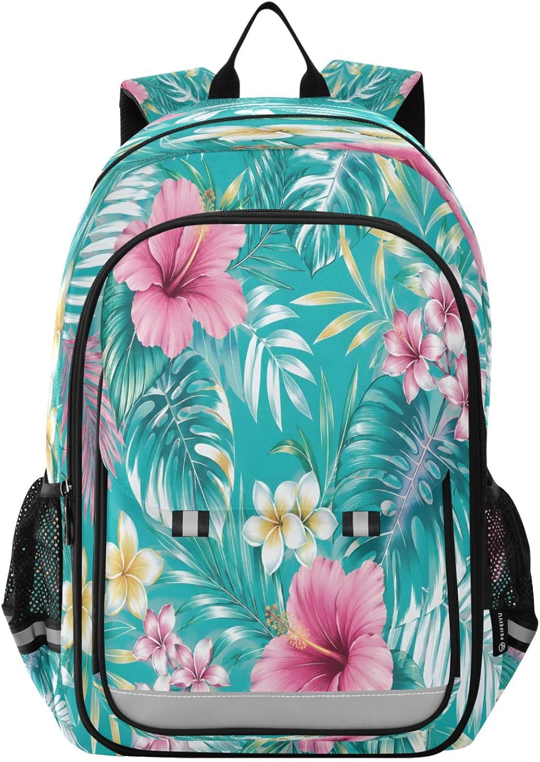 ALAZA Pink Hibiscus Flowers Green Palm Leaves School Backpacks Travel Laptop Bag Kids Bookbag for Girls Boys Teens Women Men
