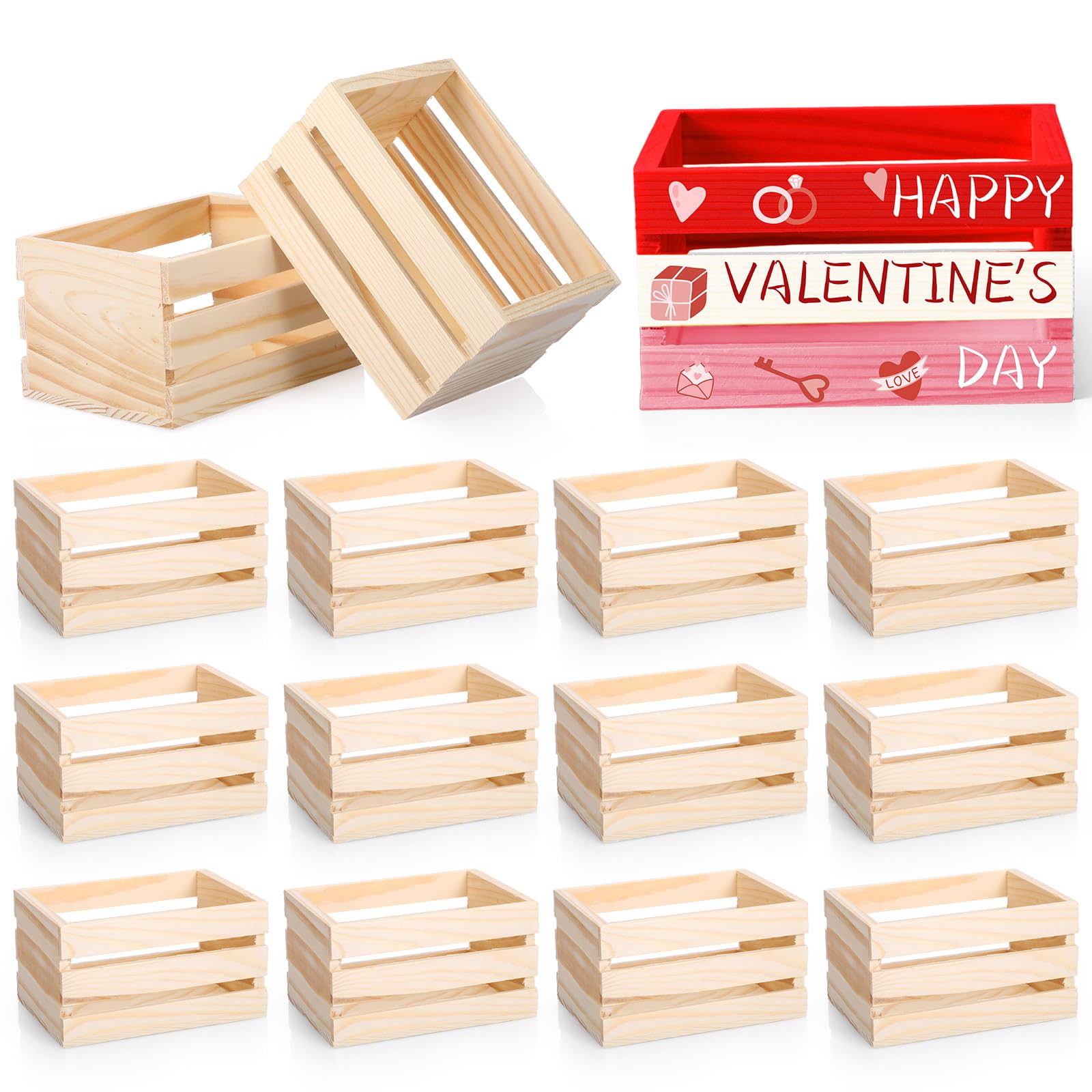 Roowest 12 Pcs 12 Pcs 6.5'' Small Wooden Crates for Valentine Crafts Unfinished Wood Crate Basket for Display Home Bathroom Arts Milk Wine Towel Toys