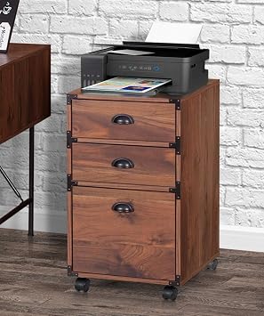 Brunei Mobile File Drawer 3 Drawer File Cabinet Lateral File Cabinet Storage Rolling Filing Insert Letter Hanging Holder for Home Office