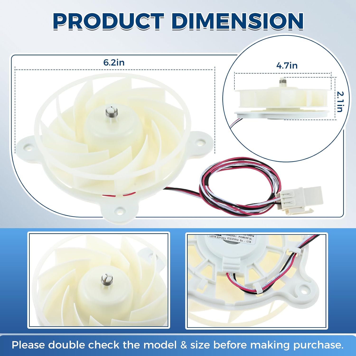 DA31-00287B Refrigerator Evaporator Fan Motor Replacement for Samsung Refrigerator, Replace AP5948644, DA31-00334C, DA31-00334A, DA96-00968A, EAP9494284, PS9494284, 3954921