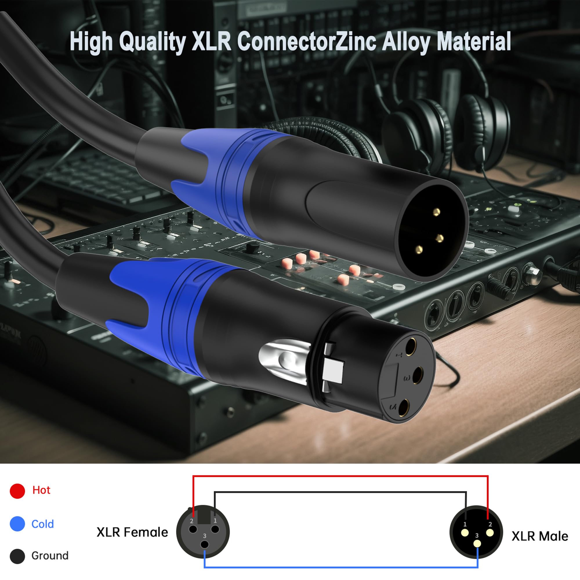 Confezione da 2 cavi XLR da maschio a femmina da 30 m per microfono bilanciato professionale XLR maschio a femmina, cavo di prolunga per microfono