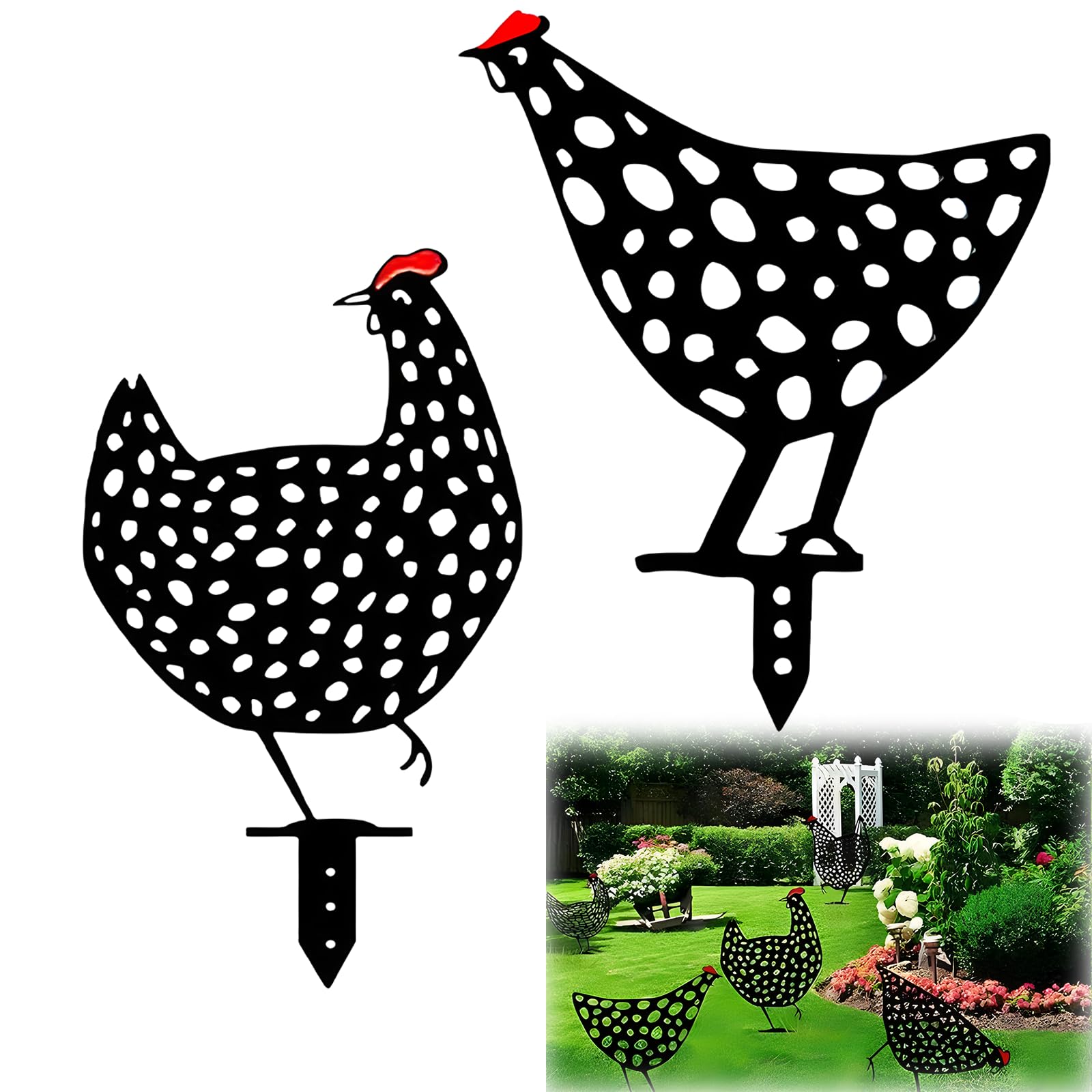 xlwen Gallinas Decorativas,2 Piezas Estatuas de Pollo,Patio de Pollo,Decoración del Arte del Suelo del Césped del Jardín de Forma Animal para Decoración de Jardín, Camino, Aceras, Jardín