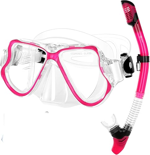 JARDIN Dry Snorkel Set, Panoramic Wide View Snorkel Mask, Anti-Fog Tempered Glass Diving Mask, Free Breathing& Easy Adjustable Strap Scuba Mask,