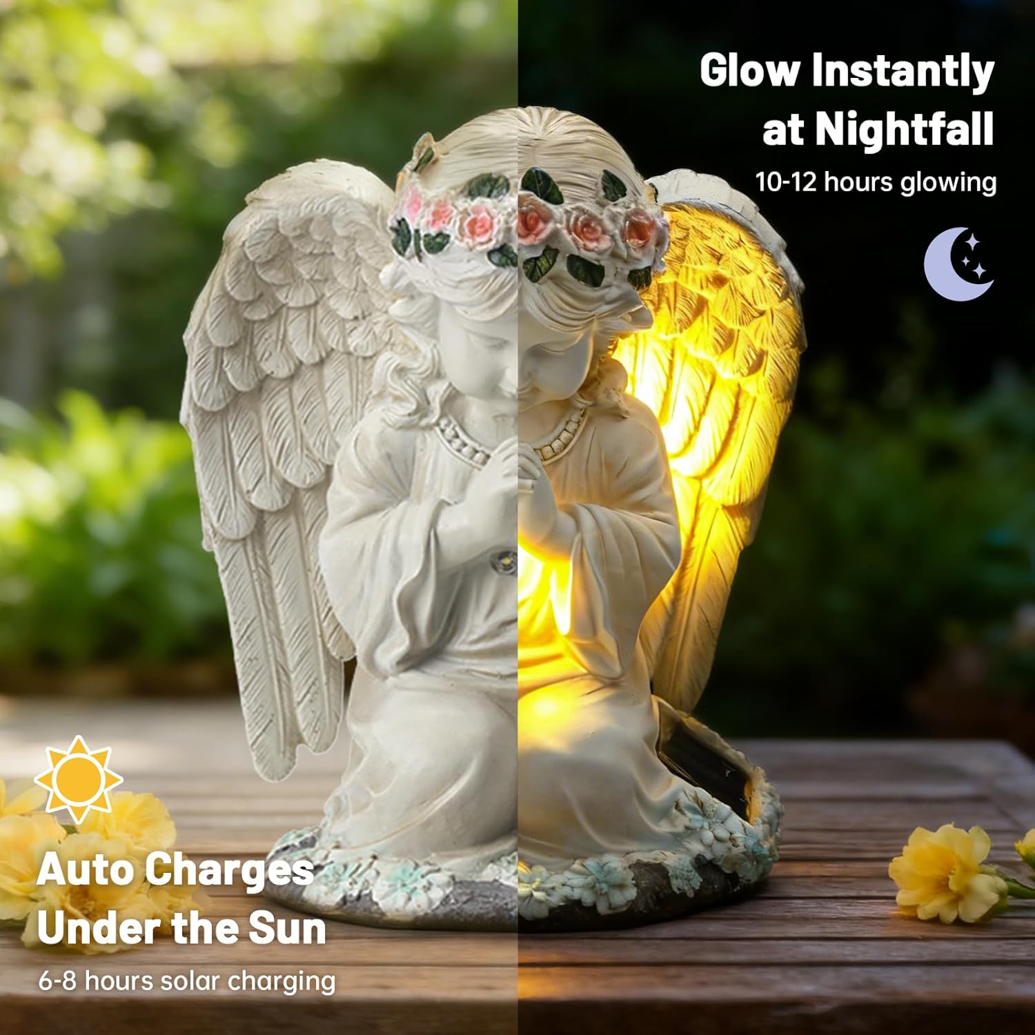 Solar Angel Garden Statue, Outdoor Decoration Lawn Ornaments for Yard, Praying Angle Figurine with LED Lights for Cemetery, Garden Gifts for Women Mom Grandma