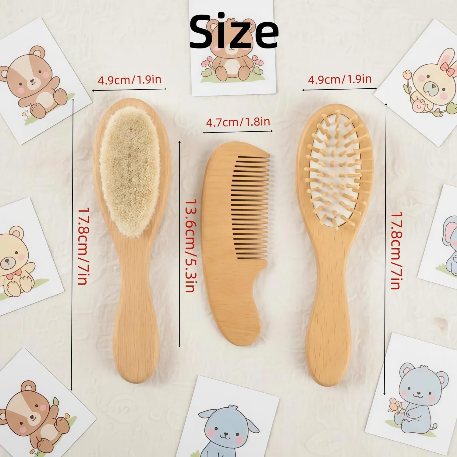 Mi Primer Juego De Cepillos for El Cabello Personalizado, Cepillo Y Peine De Madera for Bebé Con Grabado Personalizada, Paquete De 3, Kit Aseo Esencial for Recién Nacidos, Regalo for Nuevas Mamás