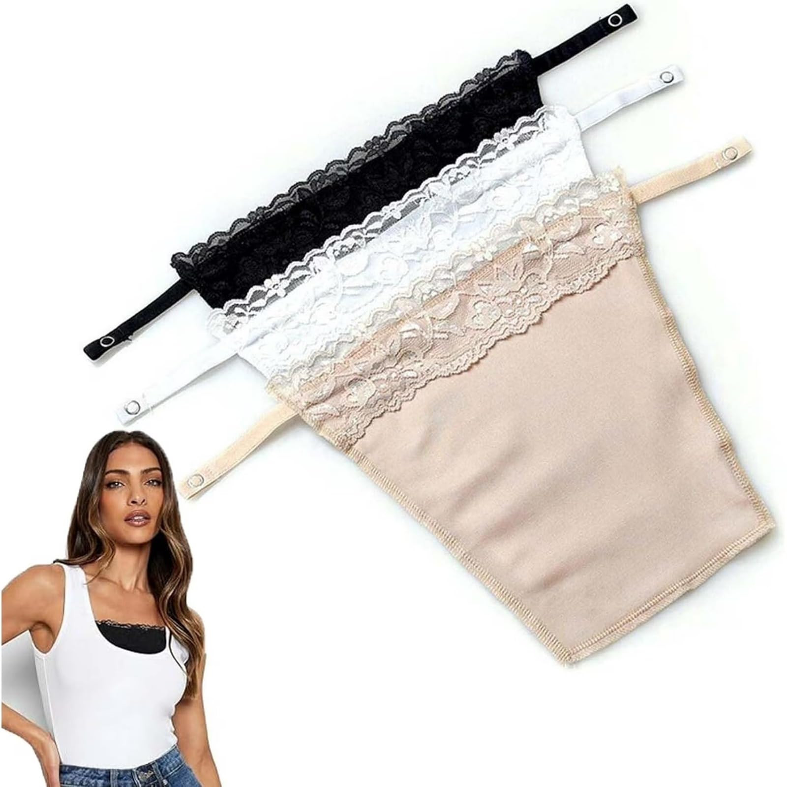 rhnfashion Women's Modesty Panel Insert Pack of 3 Lace Camisole Chest Cover Adjustable Clip-On Neckline Concealer, XXL-picture-51