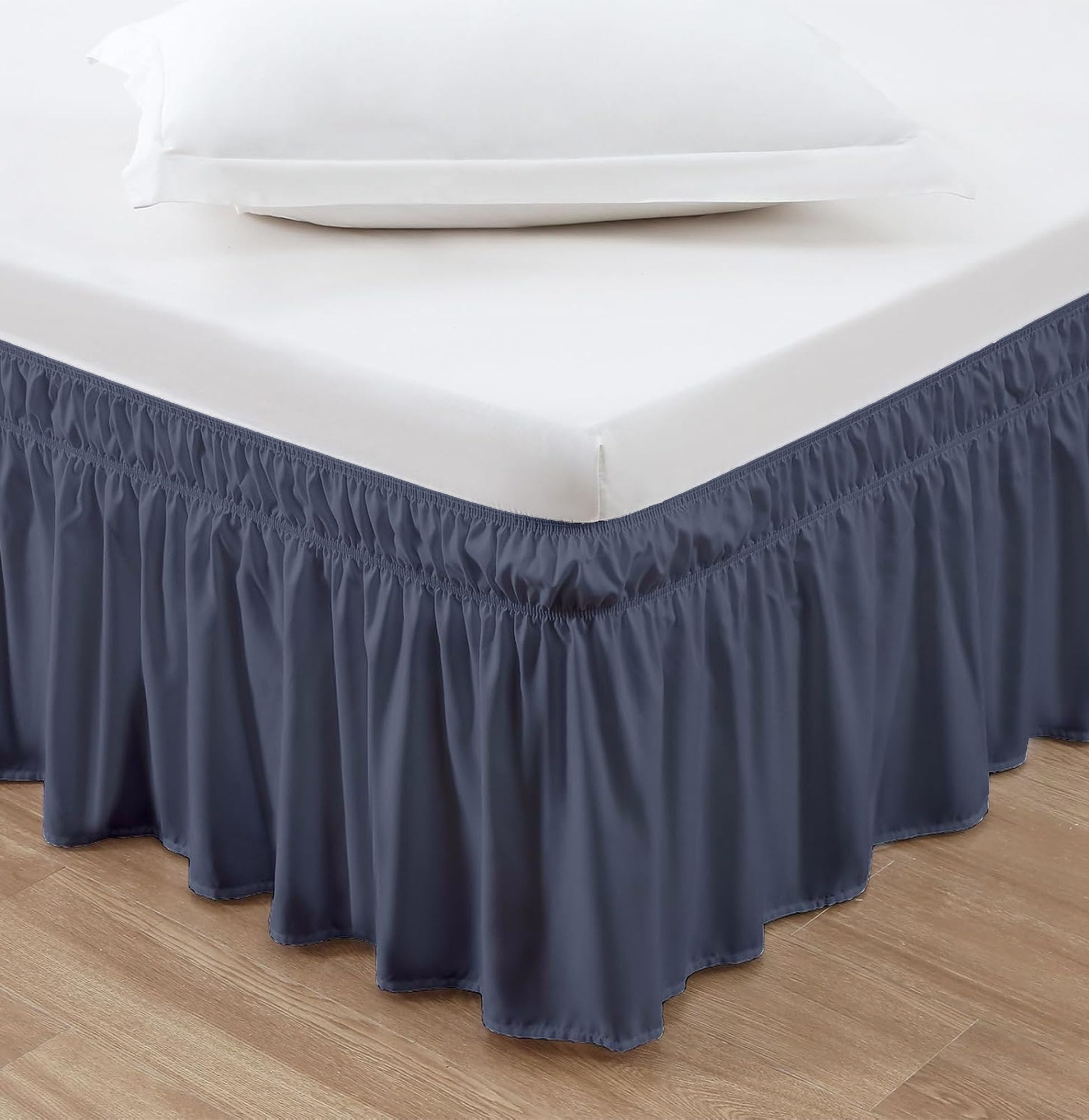 Wrap Around Bed Skirt with Elastic - Easy Fit Dust Ruffle for Bed Base, No Mattress Lifting, Soft Microfiber Fabric - Twin XL Size (39 * 80 Inch) 18" Drop Length - Navy Blue-picture-14