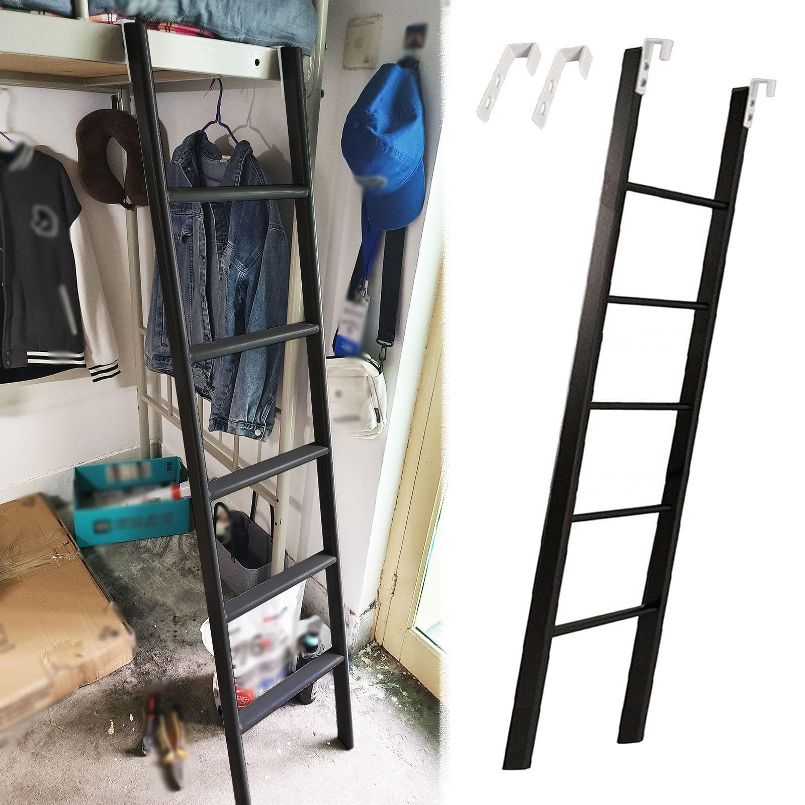 Scaletta Letto a Castello Scala a Castello per Bambini e Adulti per Soppalco Dormitorio, Scala a Castello Nera per Camper con Gancio, Scala Corta Sostituibile con Gradino Largo, Scala In Metallo Salva