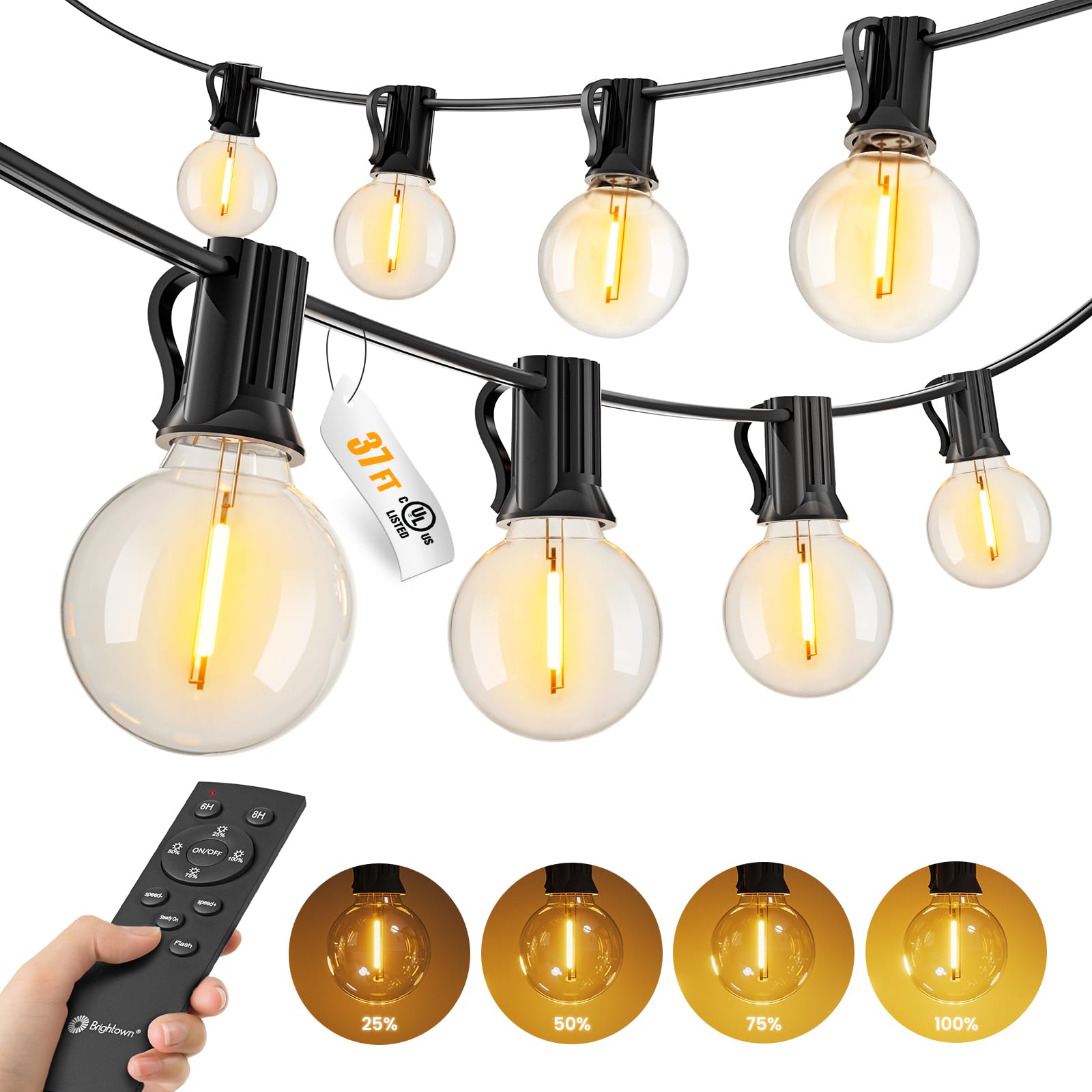 Outdoor String Lights with Remote, 100Ft Outside Waterproof Light with Dimmable G40 LED Bulbs, Shatterproof Connectable Hanging Patio Lights for Porch, Backyard, Bistro, Deck, Balcony, Home Decor — view 15