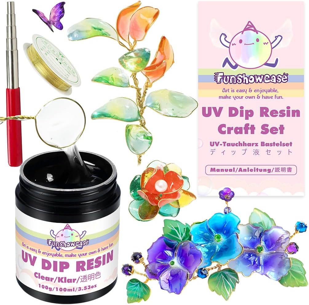 FUNSHOWCASE UV Dip Resin Crystal Clear 200ml Kits for Wire Flowers DIY Jewelry Art